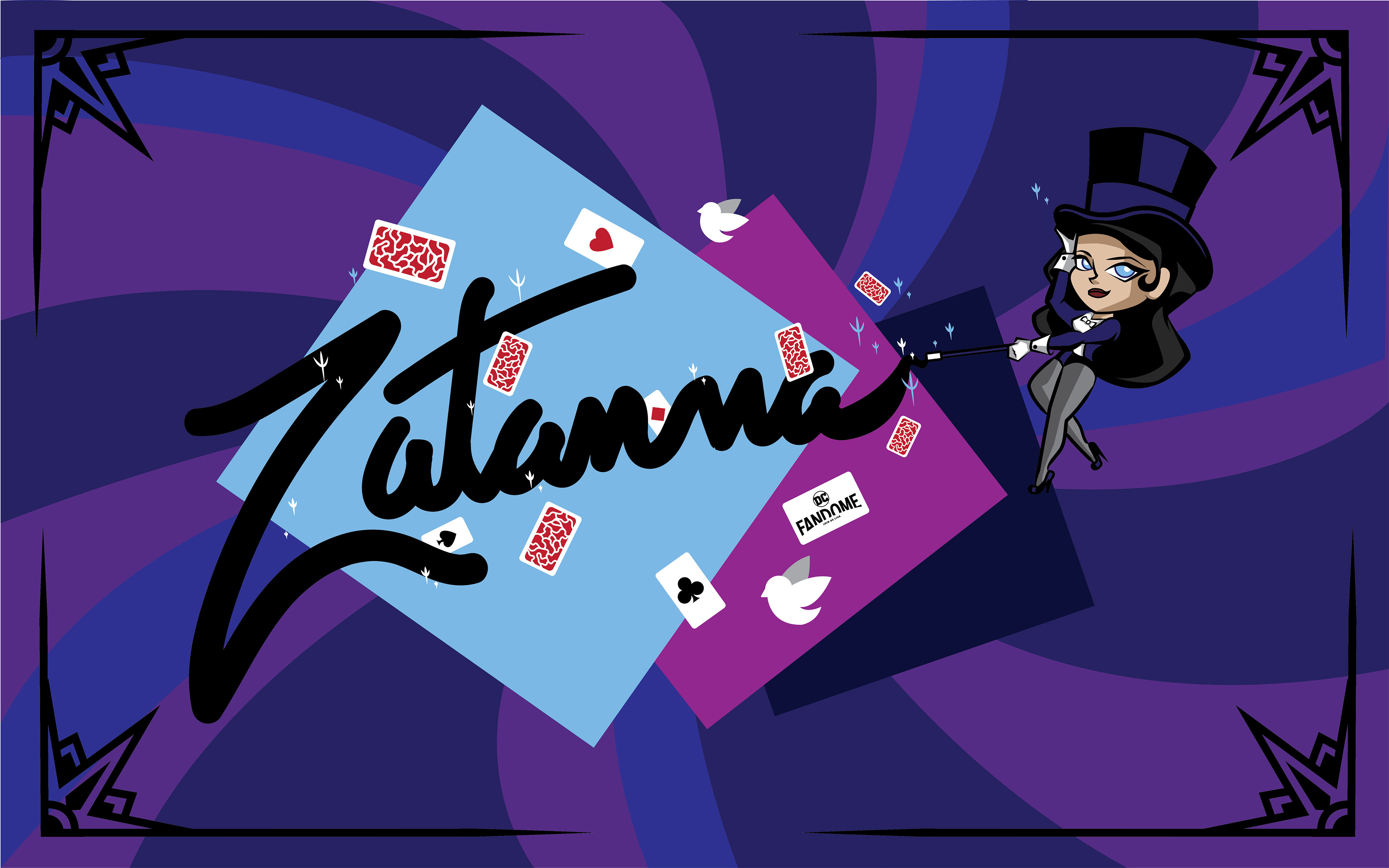 annataZ - I wanted to change from my usual style and do something more loose and cartoon-like. I started with Zatanna's character and went off from there using inspiration from old magic posters to create the boarder and background. I wanted to create something that seemed magical and whimsical to fit the character.