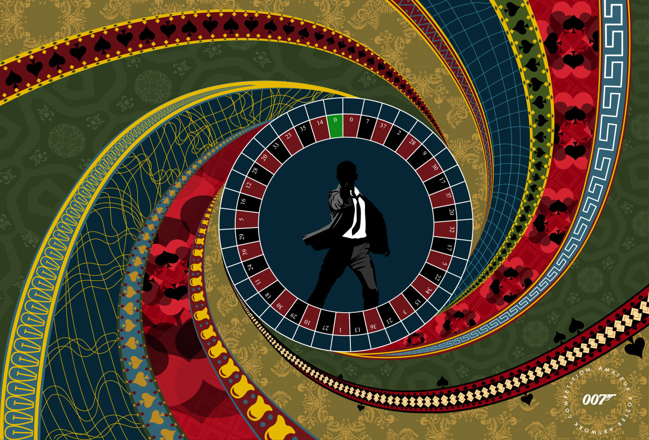 At the End of the Barrel - This design was inspired by the title sequence of the Daniel Craig film Casino Royale. I used the reference from the film and mood board to complete the patterns. I wanted to show the beautiful imagery from the montage and tie it back to the classic James Bond gun barrel which is shown in every film. I also used the style of the film to depict Daniel Craig’s silhouette in the center taking his shot. As an artist, the title sequence to Casino Royale blew my creative mind. It inspired me as an artist and helped to influence the kind of work I do today. I love the draw back to the classic art techniques and I also love the way that the techniques seem to resemble the classic 60s Bond look yet remain modernized for a contemporary audience. I found the design of the opening sequence and the great song accompanying it to be a perfect combination for the James Bond series. To this day, the song and title sequence remain my favorite of the entire series. The film itself was also such a contrast from all the other films; it was a revival of Bond in a way no one had never seen before. It’s a film that has stuck with me and become one of top Bond films.