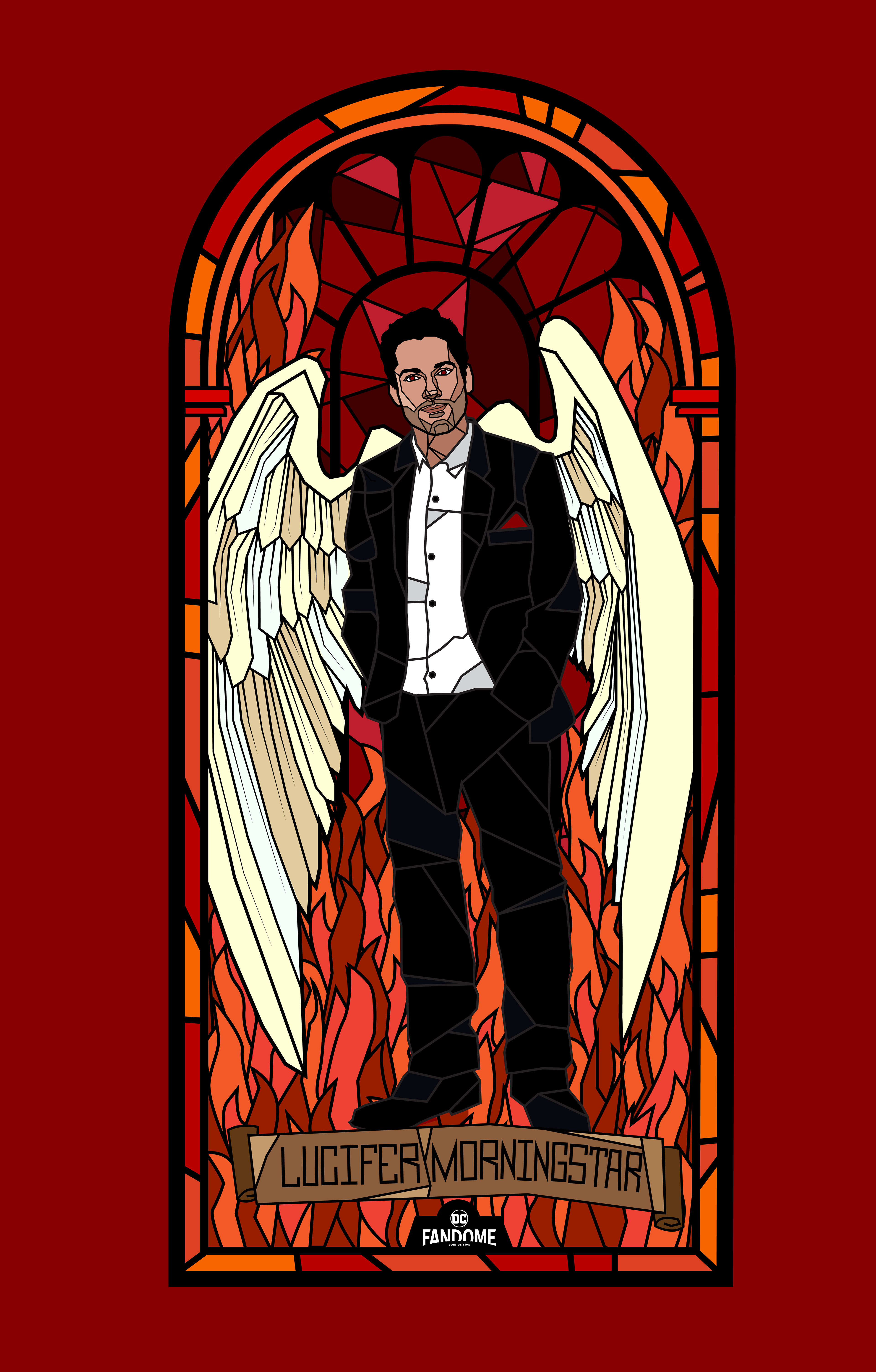 Hell Yeah - I wanted to highlight the television show Lucifer with this image since it will be having it's final season this year. I tried staying true to the style of the show by going with a usual ensemble of reds and blacks. The illustrative stained glass approach was to tie back to the essence of the character and his background.