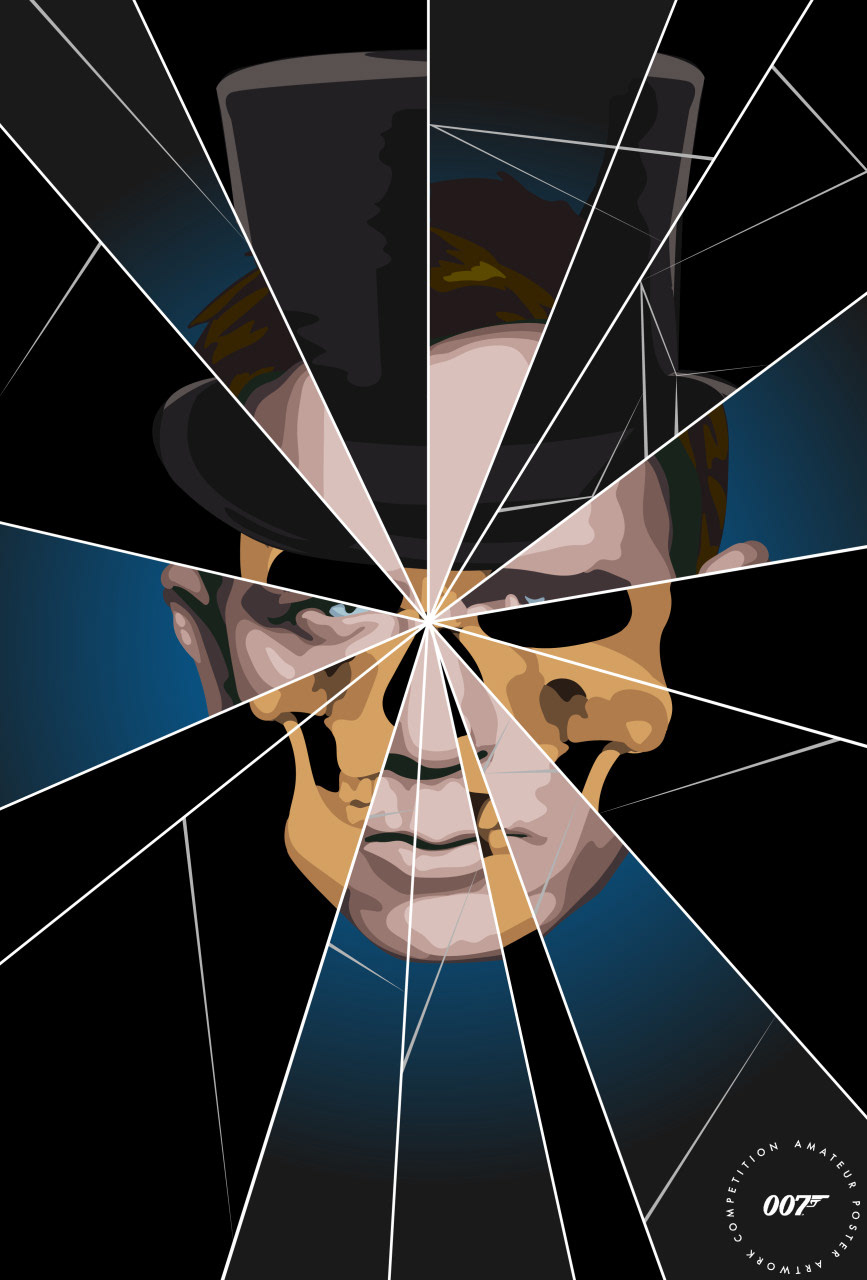 Dia De Los Muertos - This design was inspired by the Daniel Craig film Spectre. One of my favorite scenes is the opening of the film where the Day of the Dead festival is taking place and Bond is disguised as a skeleton. I wanted to display that skeleton costume, as well as Daniel Craig’s Bond. I used the concept of broken glass from numerous past posters to show the two faces of Bond. I enjoyed the sense of mystery throughout Spectre and I wanted to reflect that in my design. The film, as well as many of the James Bond stories, kept me on the edge of my seat. The suspense and adventure made me believe like I was part of the story. That is one of the things I love about James Bond series. I hope to capture an essence of that remarkable storytelling in my designs.