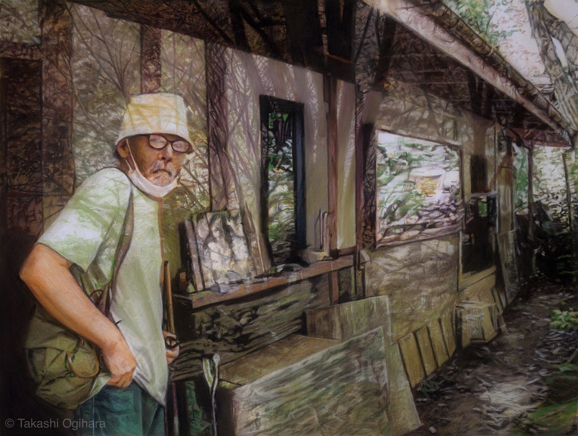 His house, his forest:14 March 2025 Pastelmat 488mmH✕650mmW