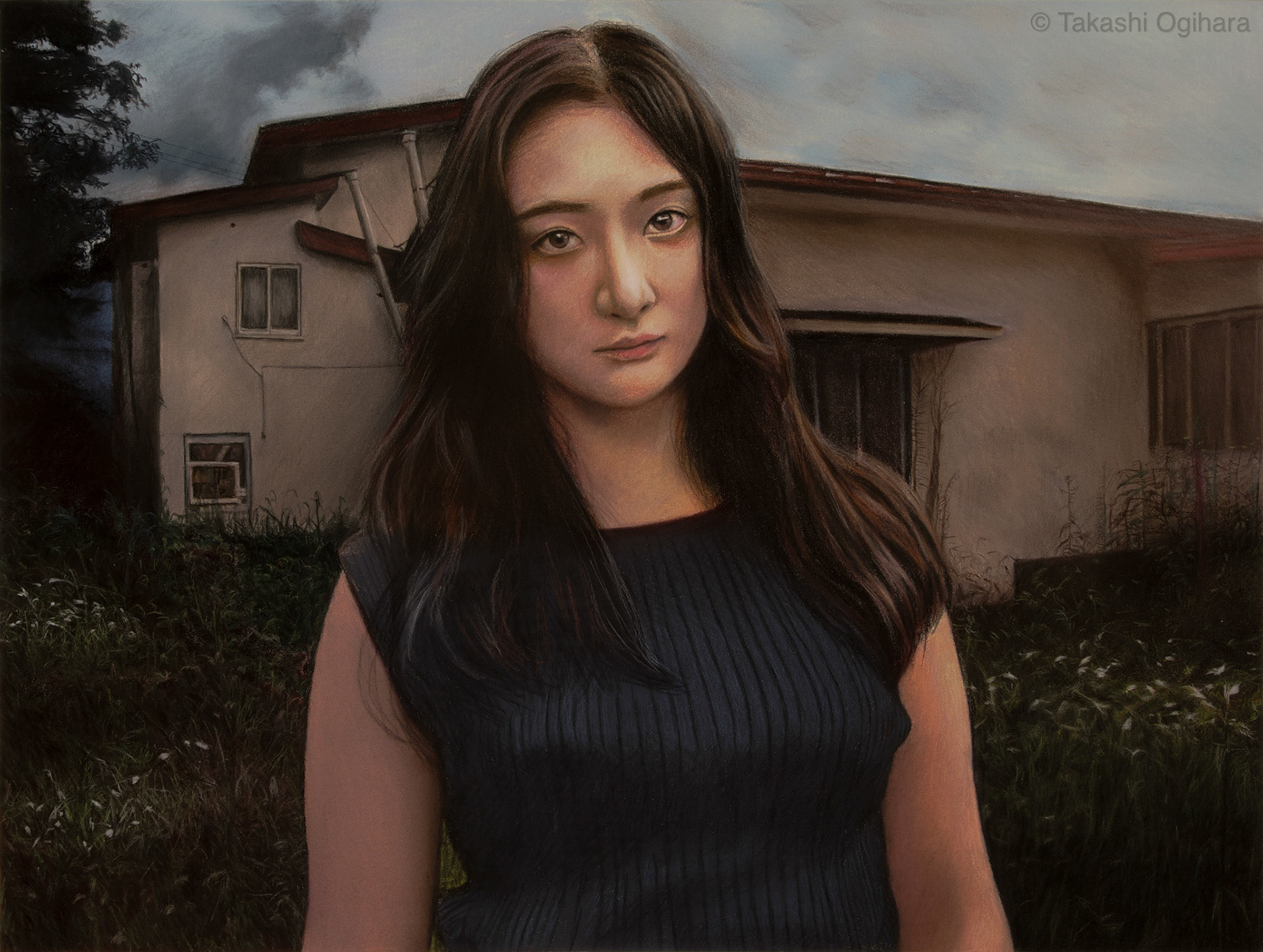 Today 12: 29 February 2024 Pastelmat 650mm✕488mm / A painting that assumes my daughter is standing by my late father's clinic.