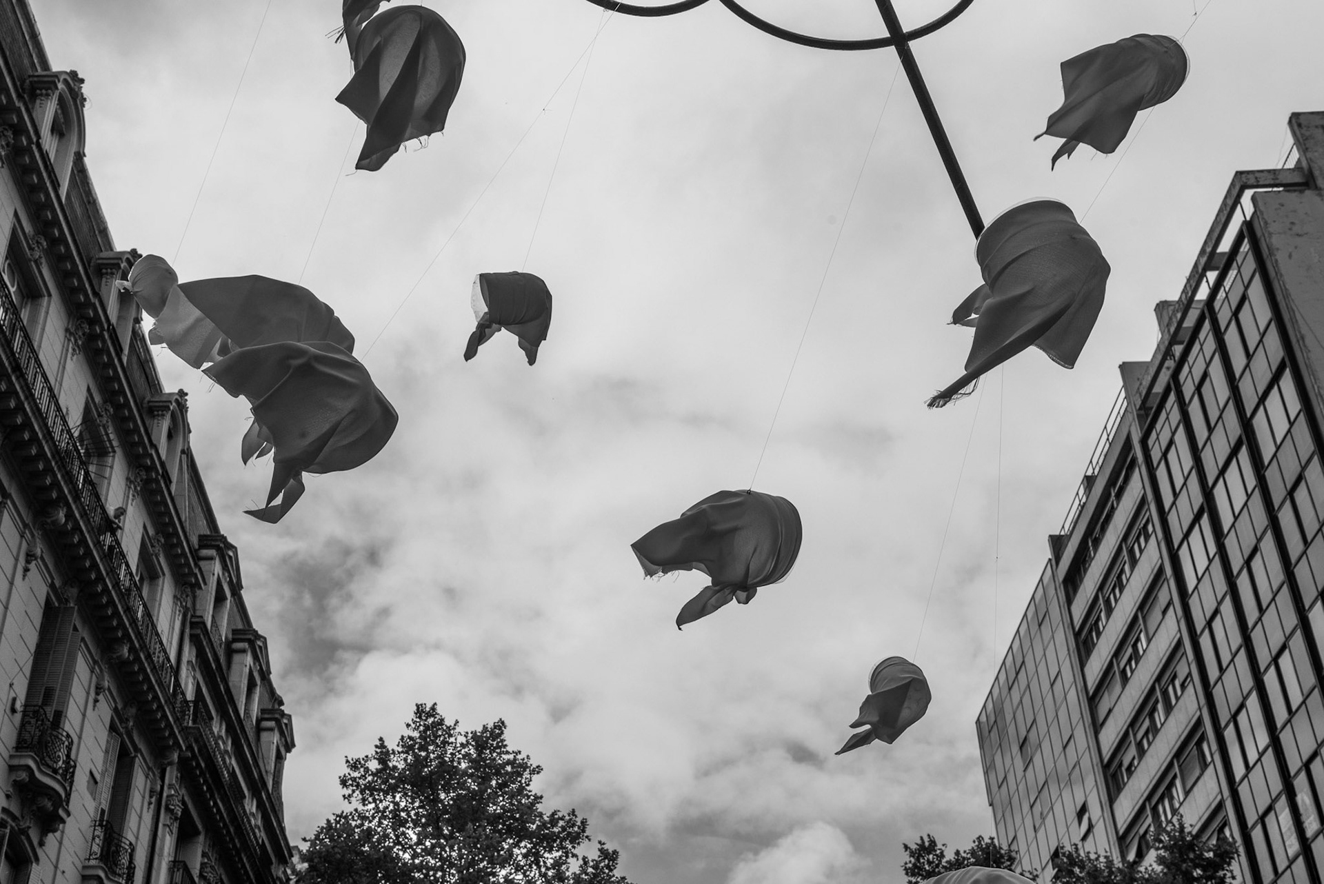 “Symbol” Installation on the street showing white headscarves, the symbol that identifies Mothers of the Plaza de Mayo, during a March 24th protest.