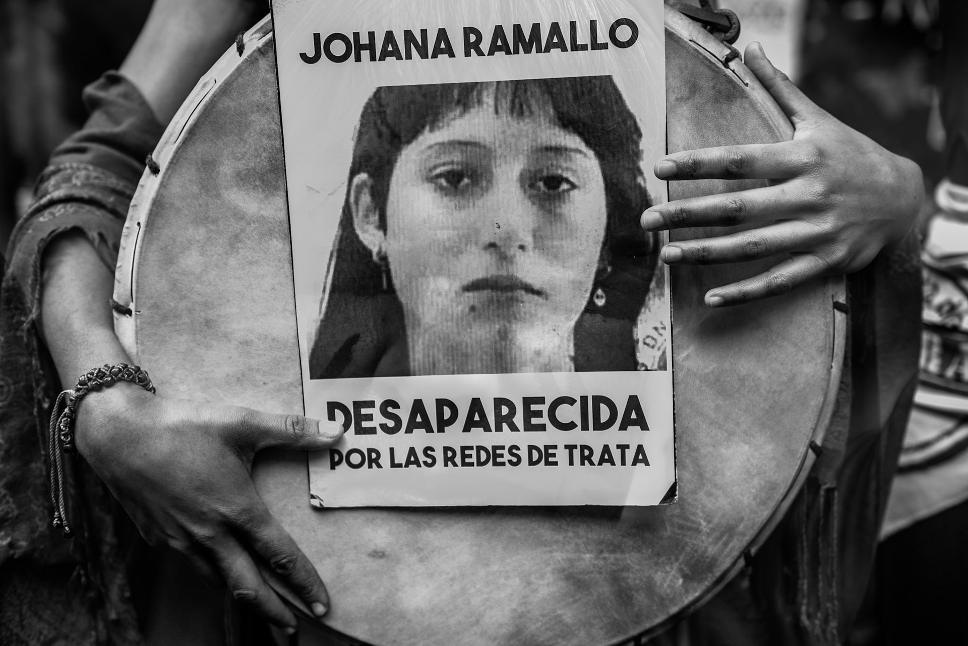 “Trafficking in Women” Human rights activist holds a picture of Johana Ramallo, victim of human trafficking during a democratic government.