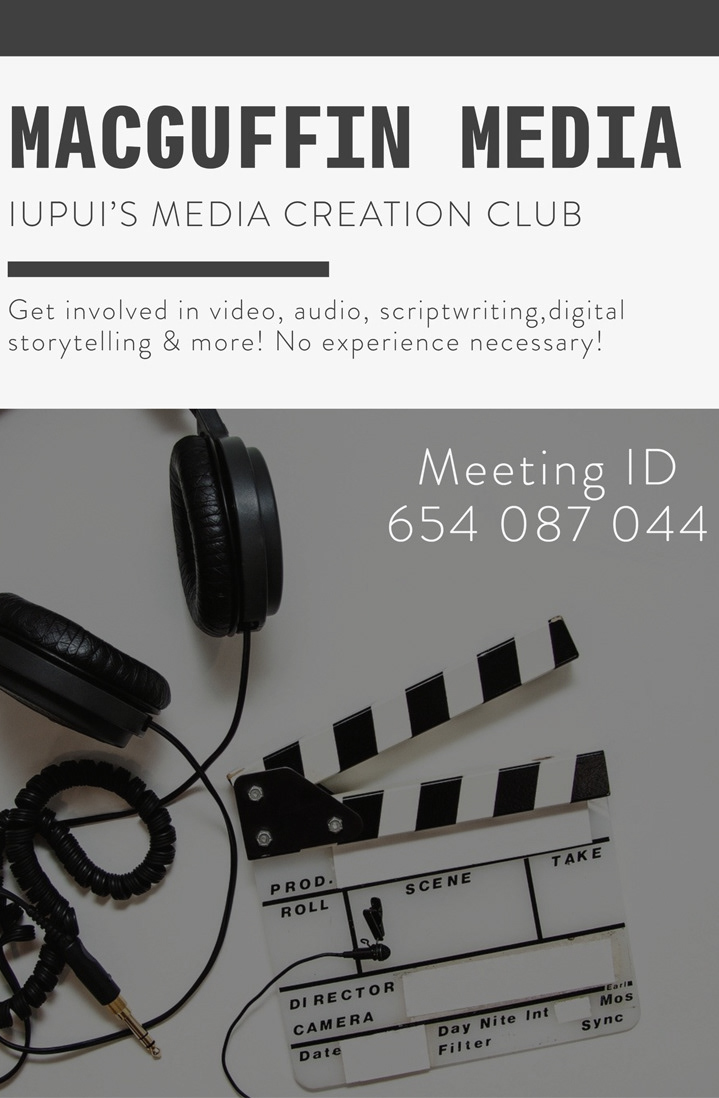 MacGuffin Media callout poster with meeting ID
