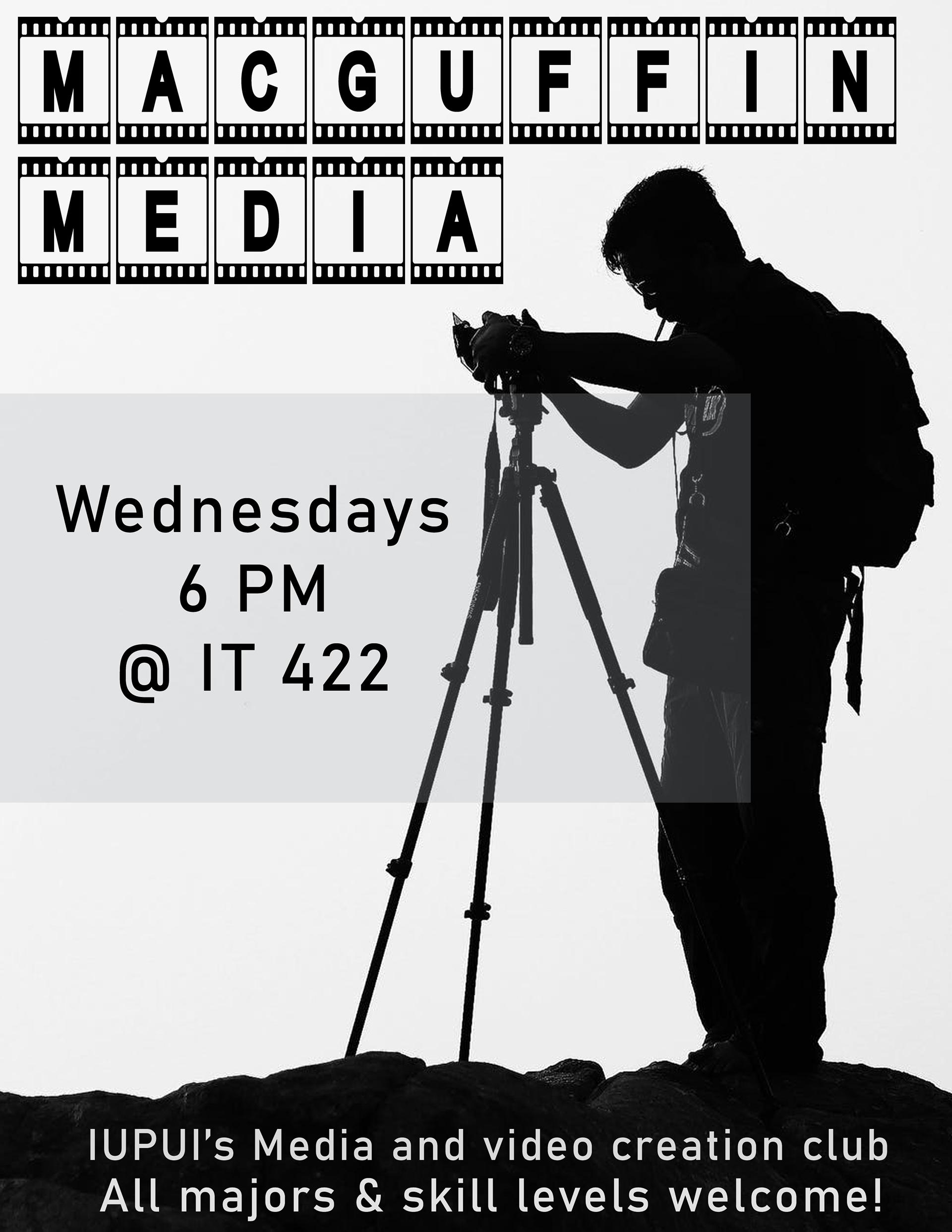 MacGuffin Meeting callout poster (black and white printing option)