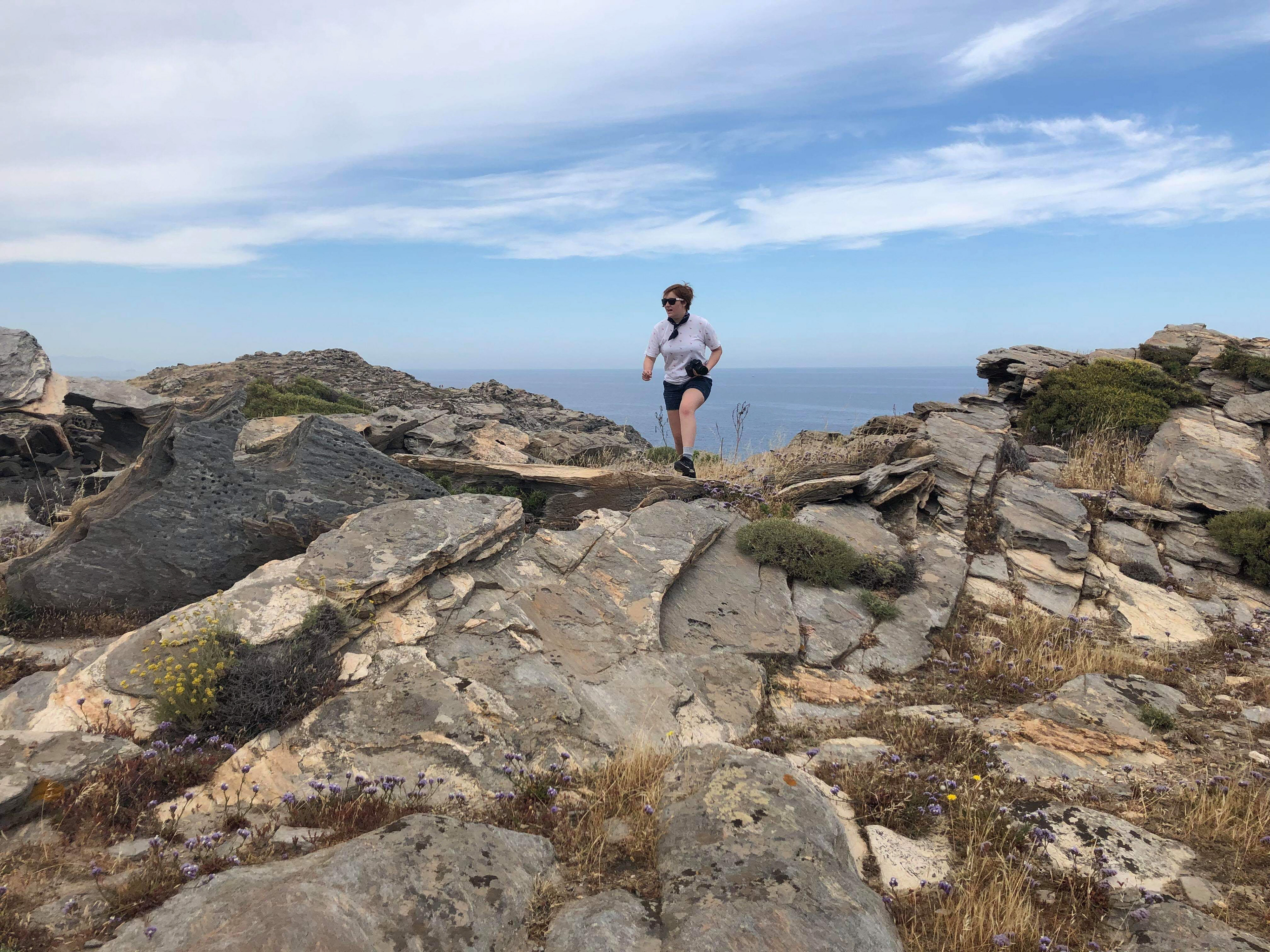 Myself, hiking with camera in hand at rock park trail