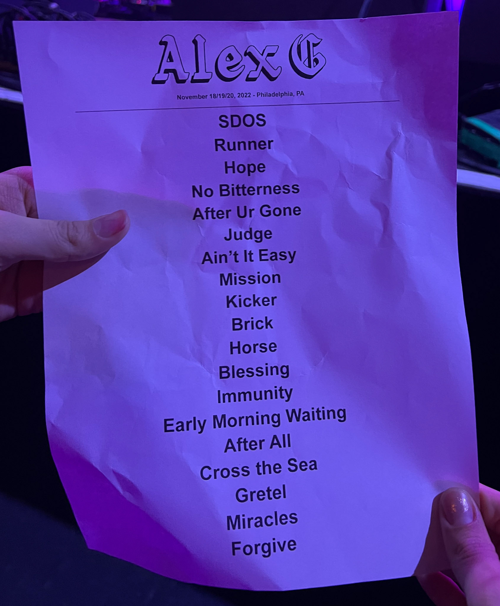 Alex G @ Union Transfer 11/18/22