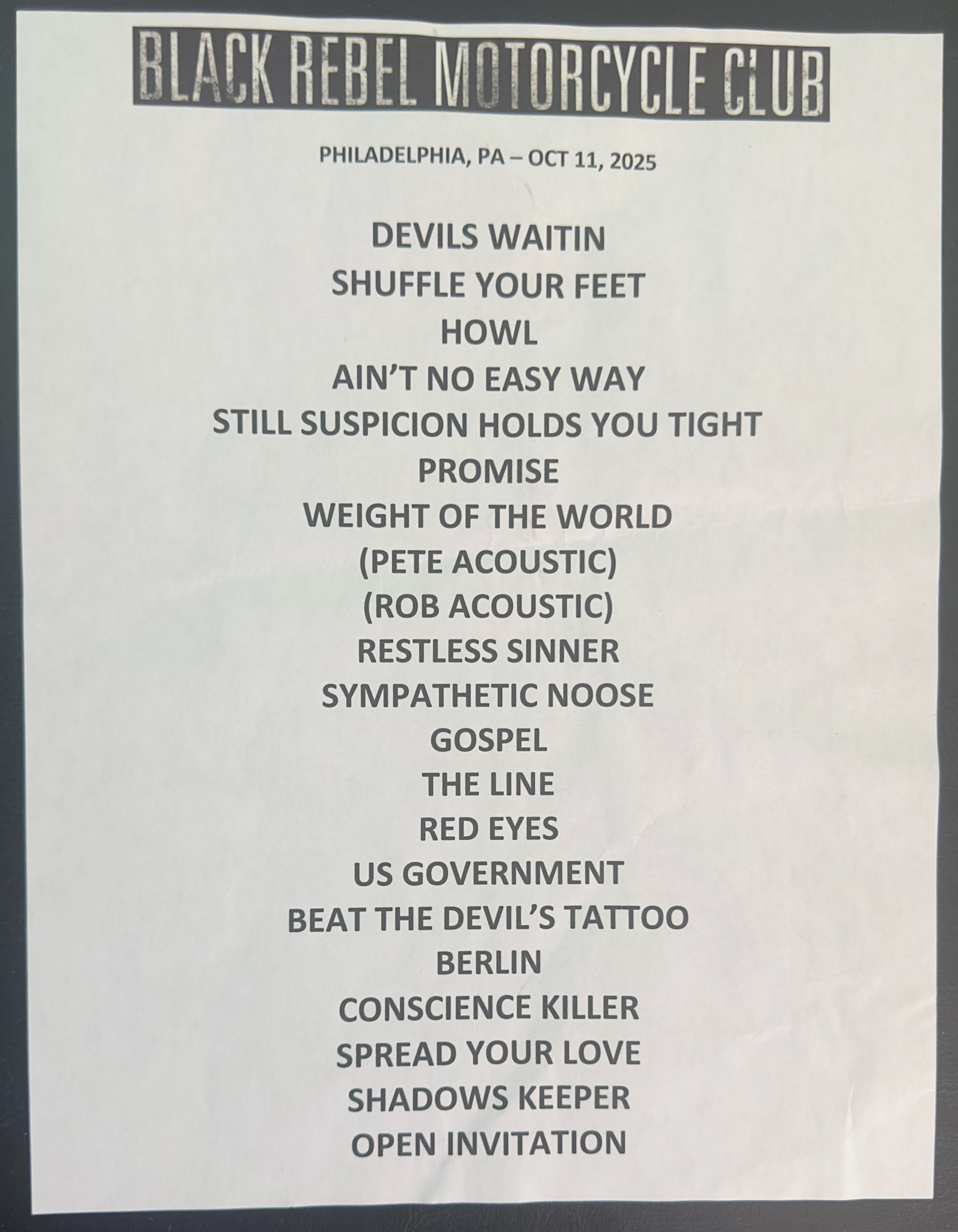 Black Rebel Motorcycle Club @ Union Transfer 10/11/25