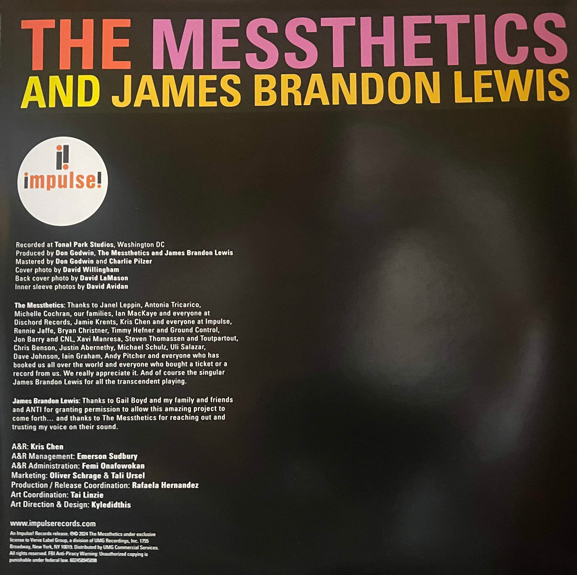 featured in the album spread of "The Messthetics & James Brandon Lewis" (UMG, Impulse!, 2024)
