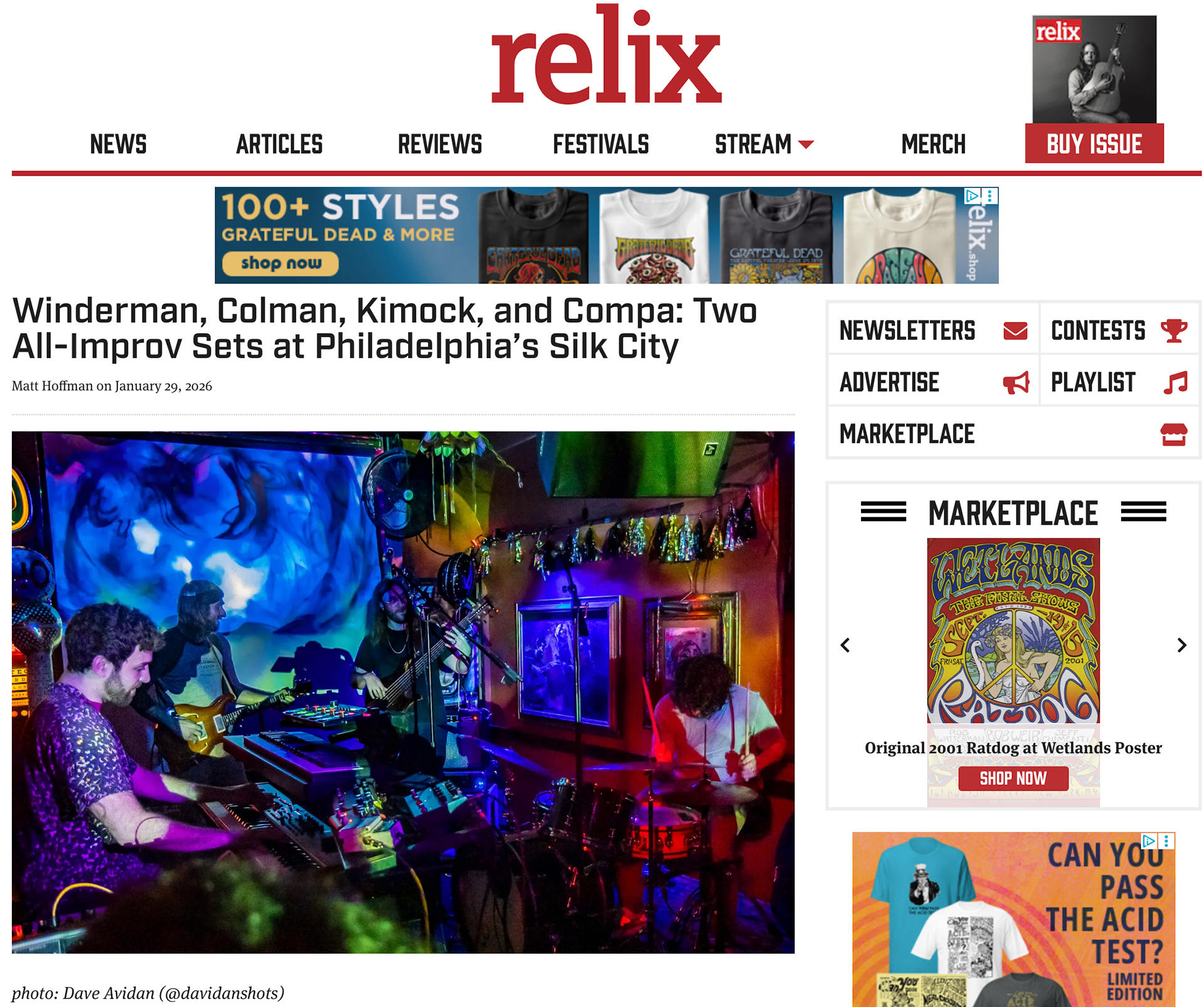 photo featured in Matt Hoffman's show review for Relix