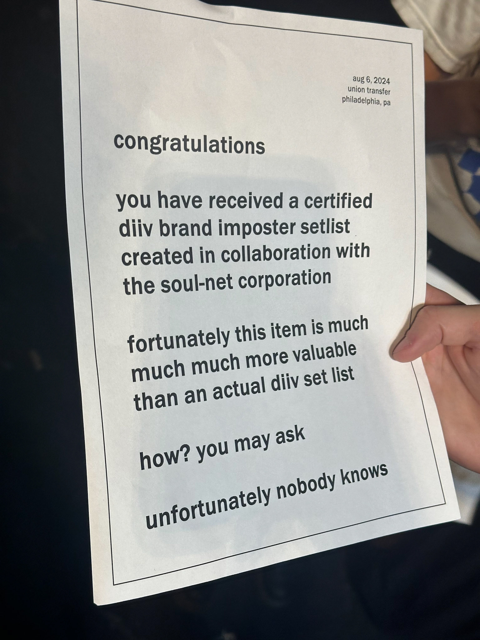 DIIV (imposter setlist) @ Union Transfer 8/6/2024