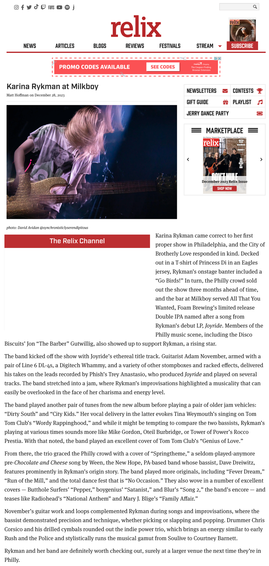 photo featured in Matt Hoffman's show review for Relix