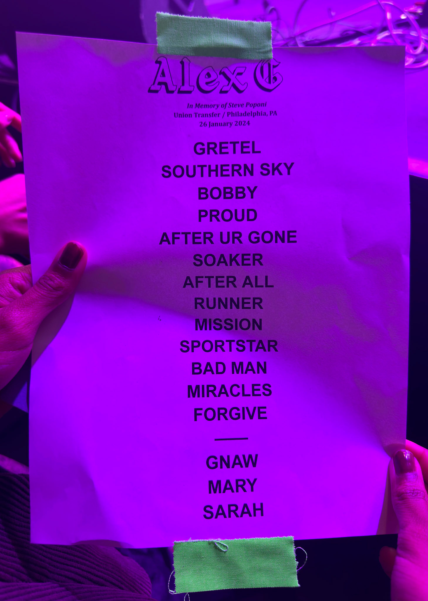 Alex G @ Union Transfer 1/26/24