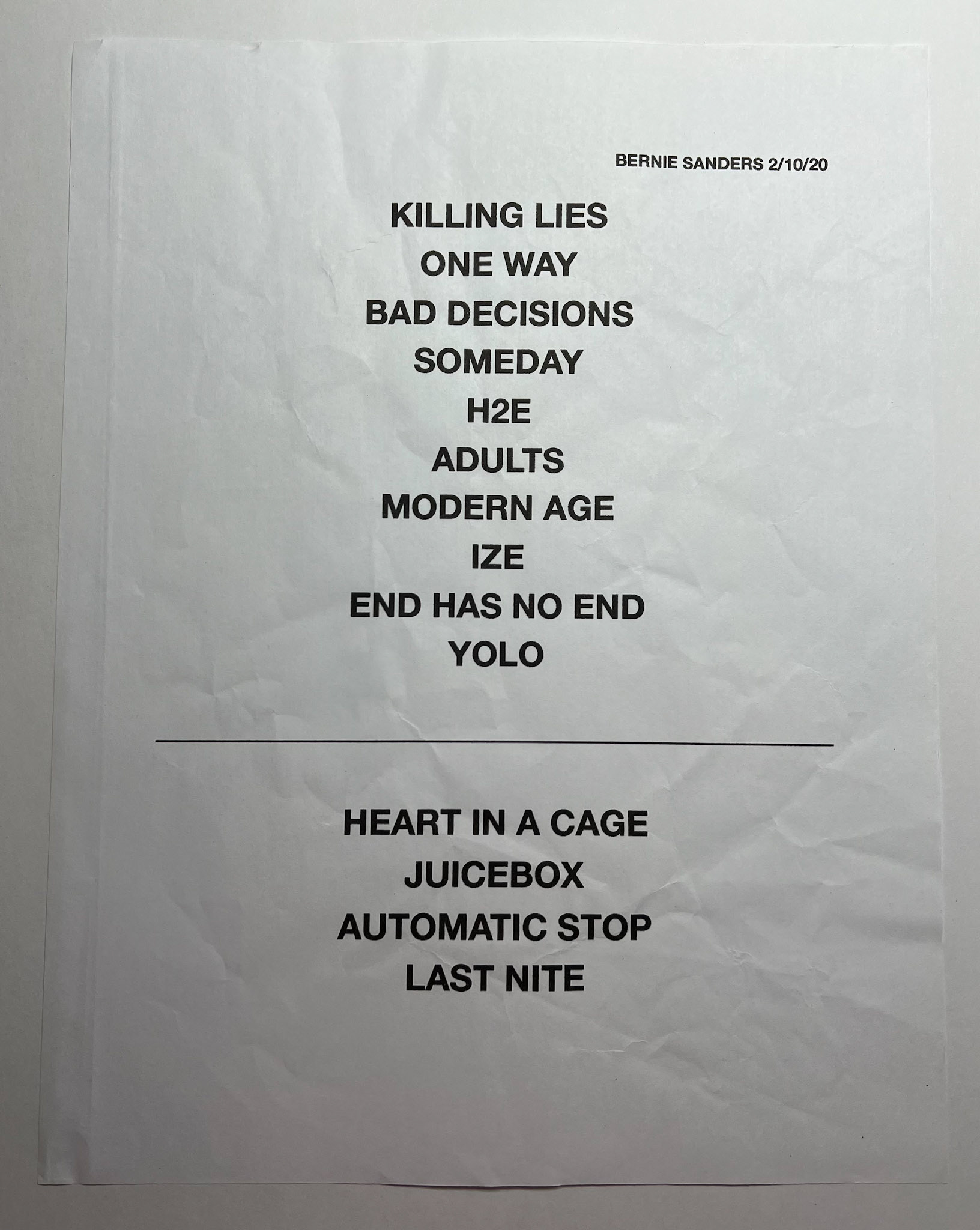 the Strokes @ the Bernie Sanders Rally at the Whittmore Center, Durham NH 2/10/20