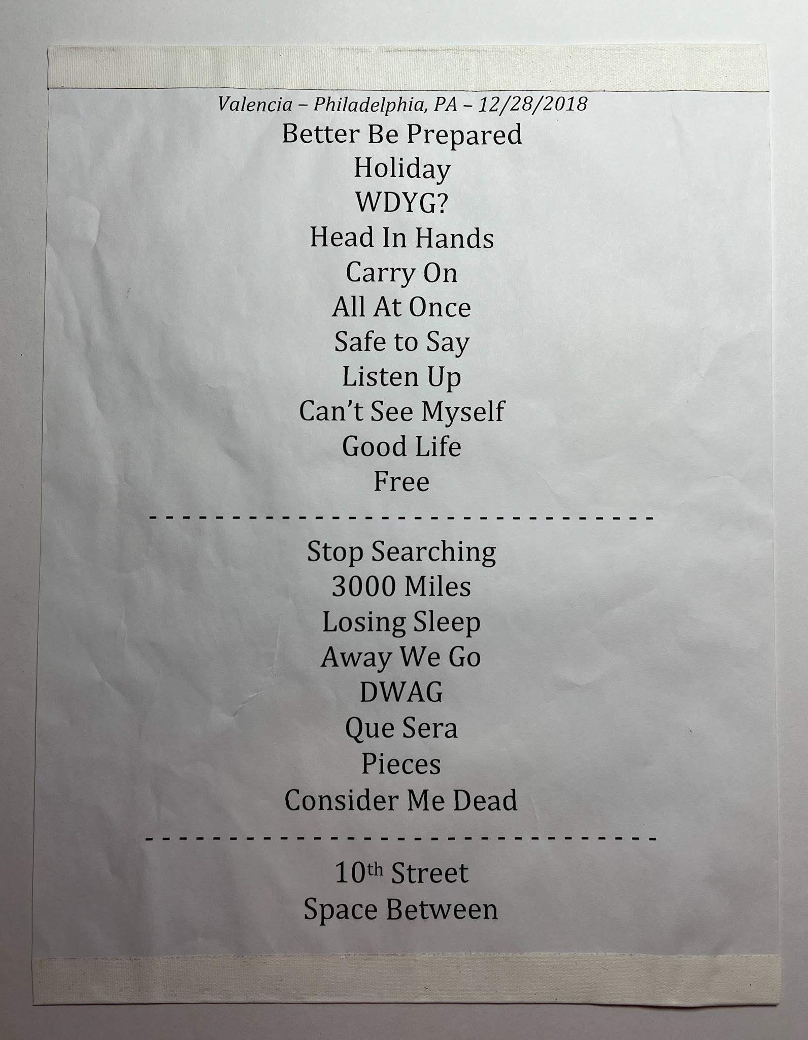 Valencia @ Union Transfer 12/28/18