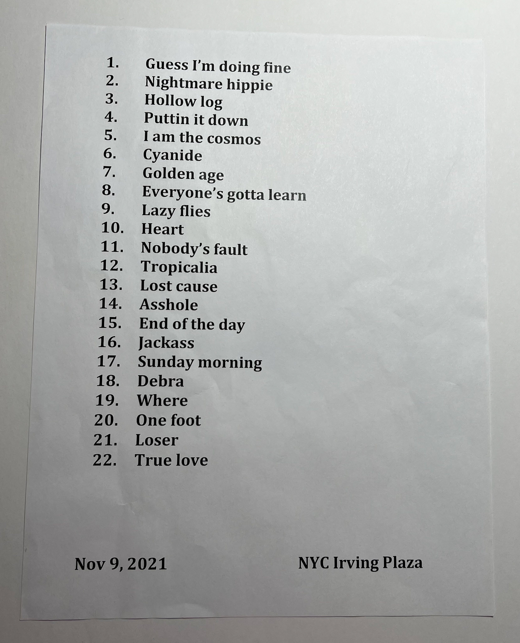 Beck @ Irving Plaza NYC 11/9/21