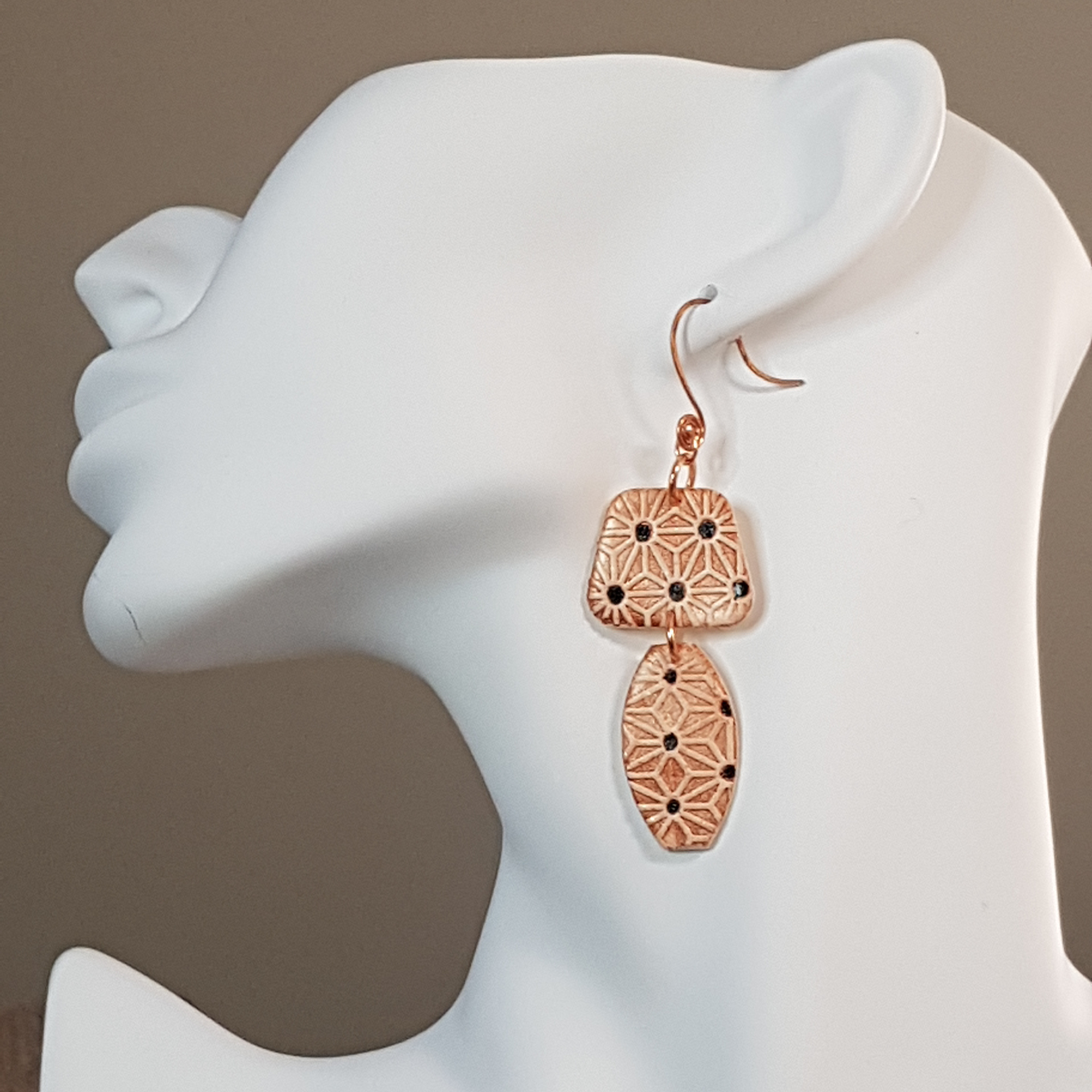 Stencil & mica on Polymer clay