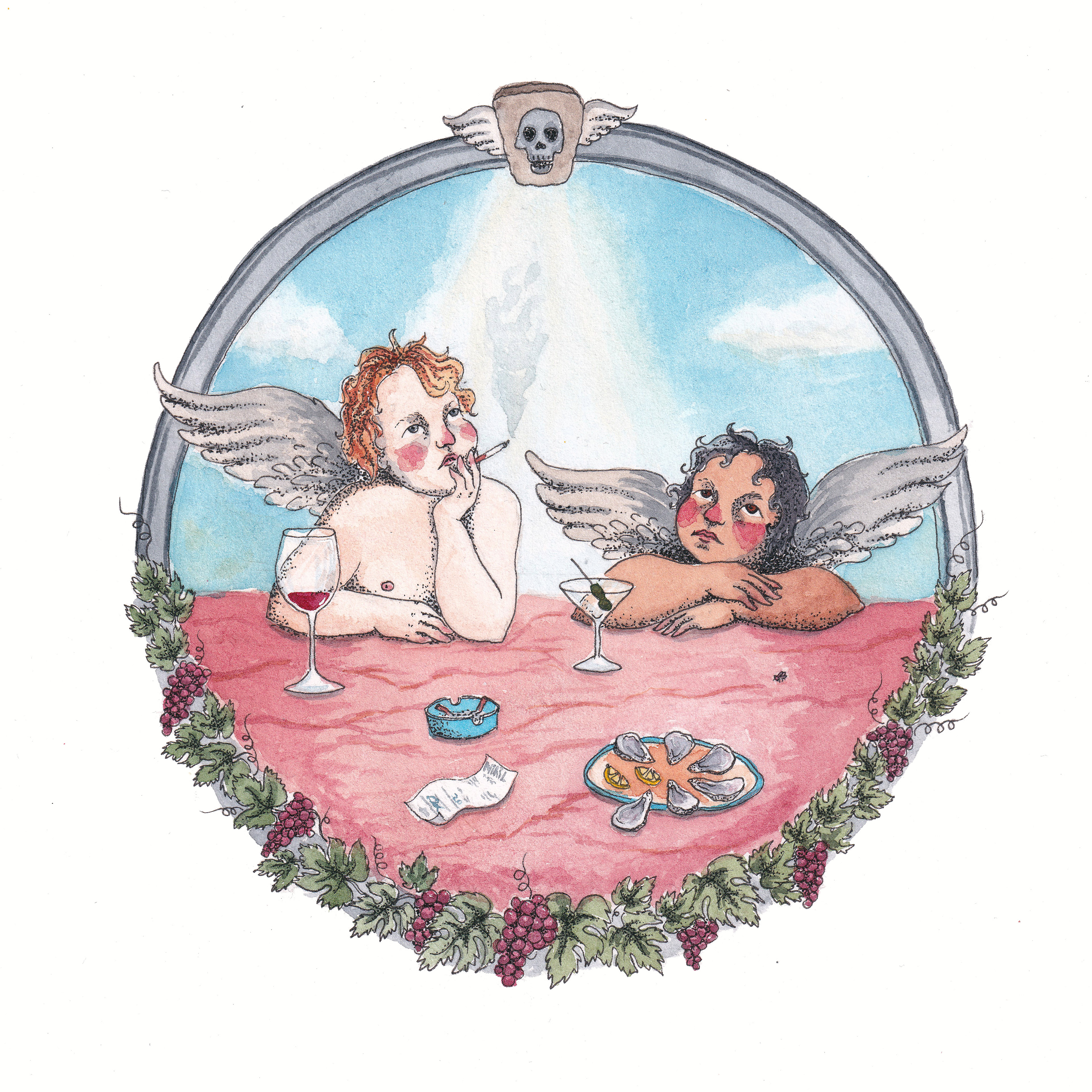 Nihil Interest, 2023, pencil, ink, watercolor, on paper. 