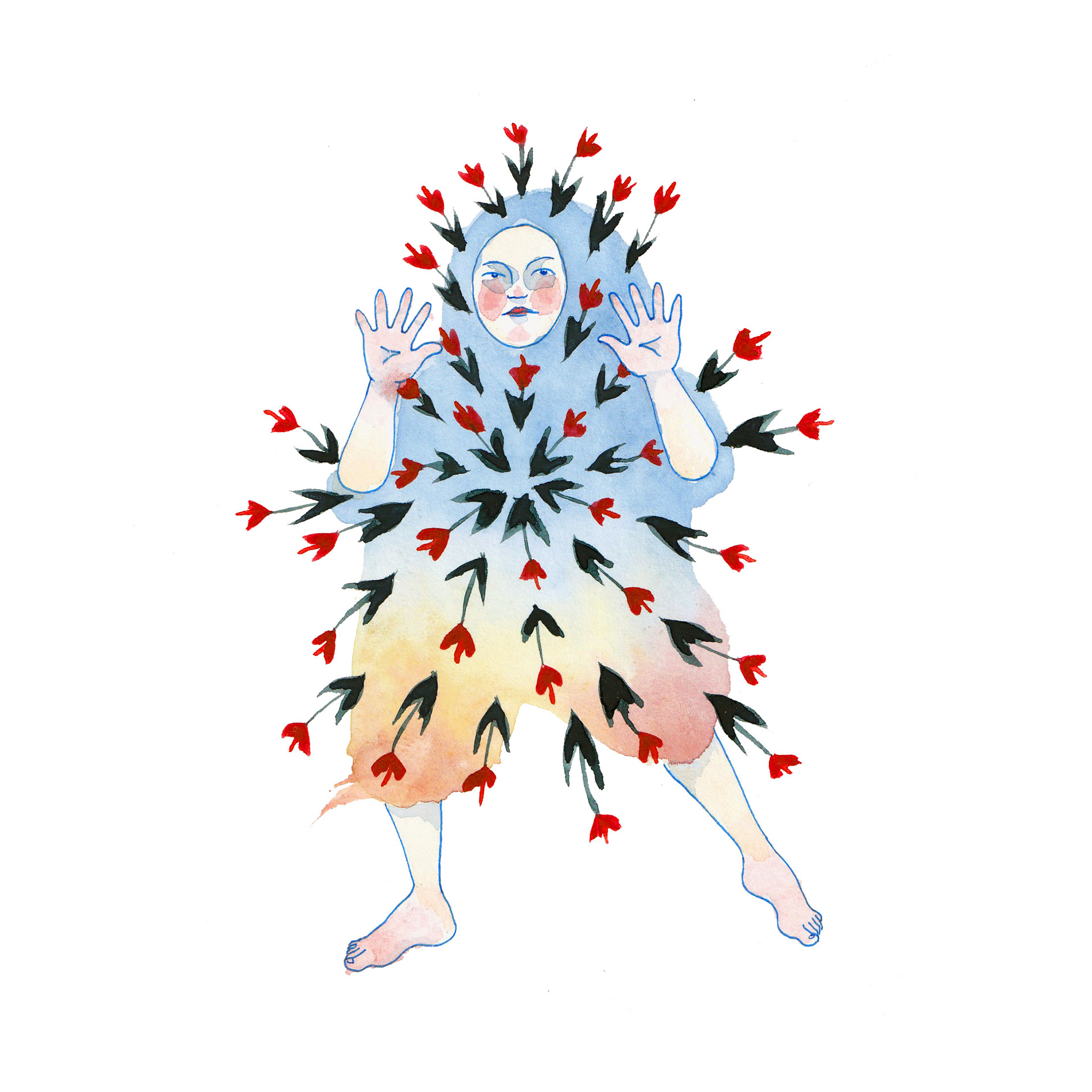 Camouflage, 2022. Pencil, ink, watercolor on paper. 