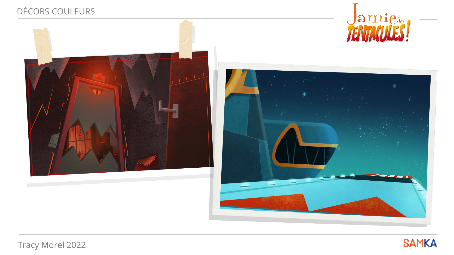 Décors couleurs réalisés lors de ma mission sur la série "Jamie à des tentacules" Saison 3