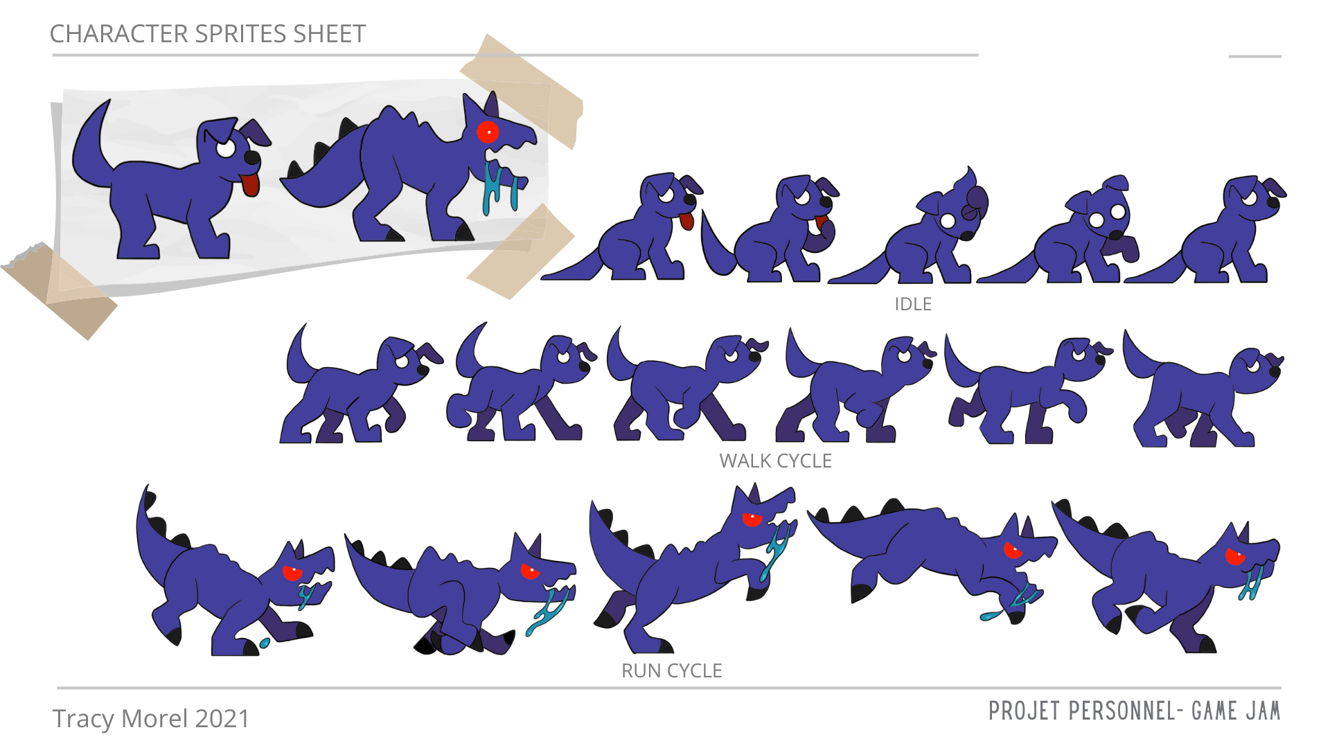 Poses clé d'animation pour les mouvements de base du personnage "Monster" pour un projet de jeu vidéo nommé "Father don't let me alone" et réalisé en une semaine lors d'un concours game Jam