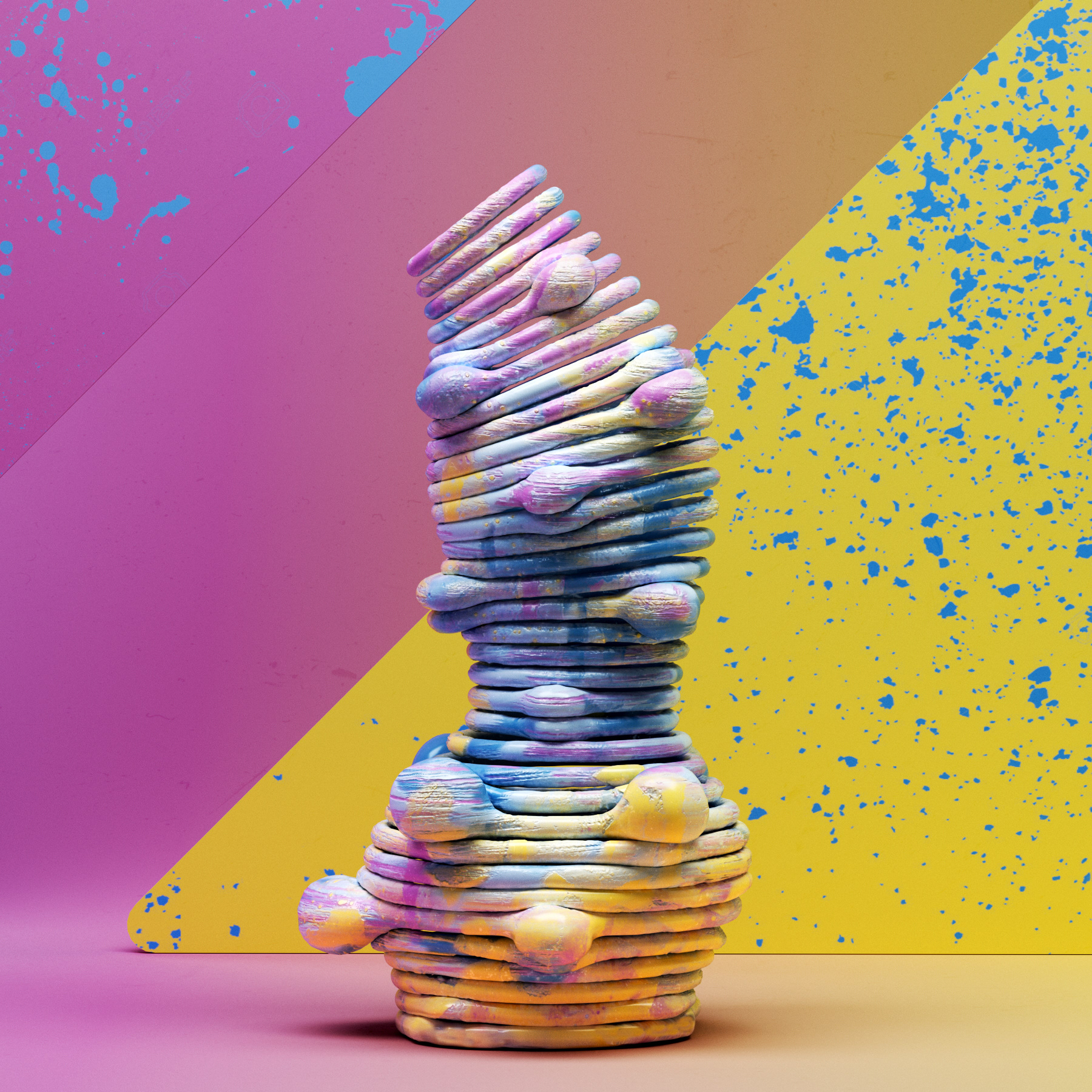 3d maya organic sculpture pink yellow