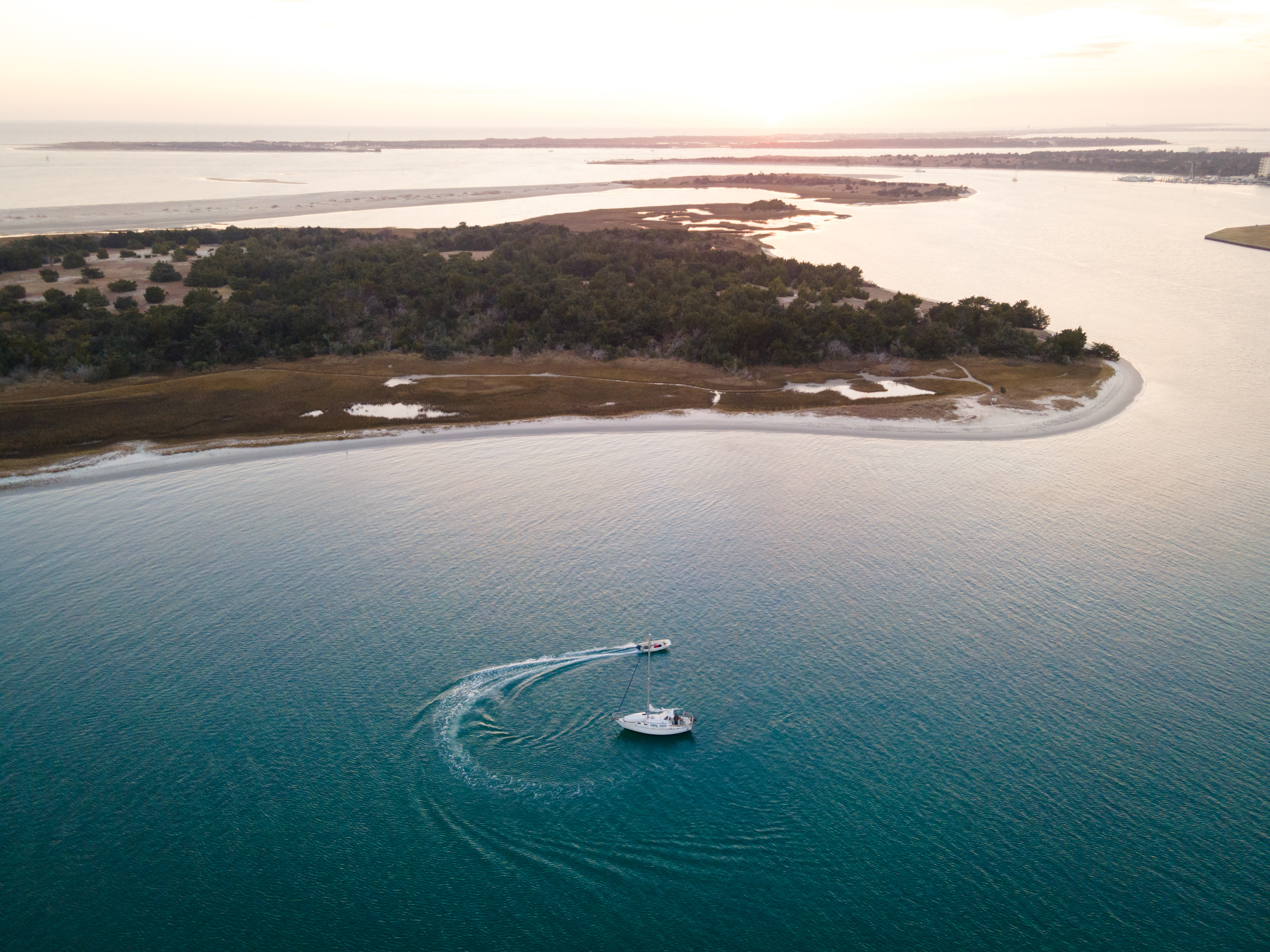 Sailboat Anchored in Beaufort at Sunset