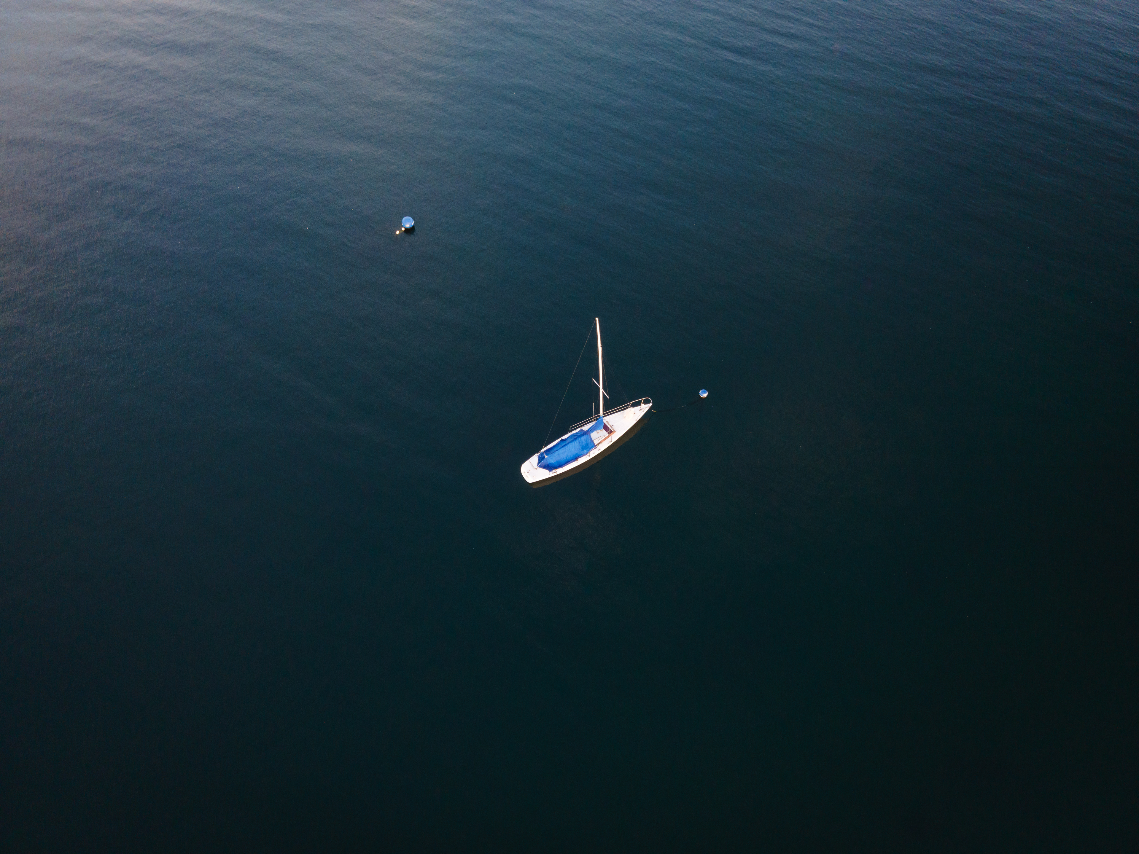 Sailboat Moored in Harbor at Mound Desert Island