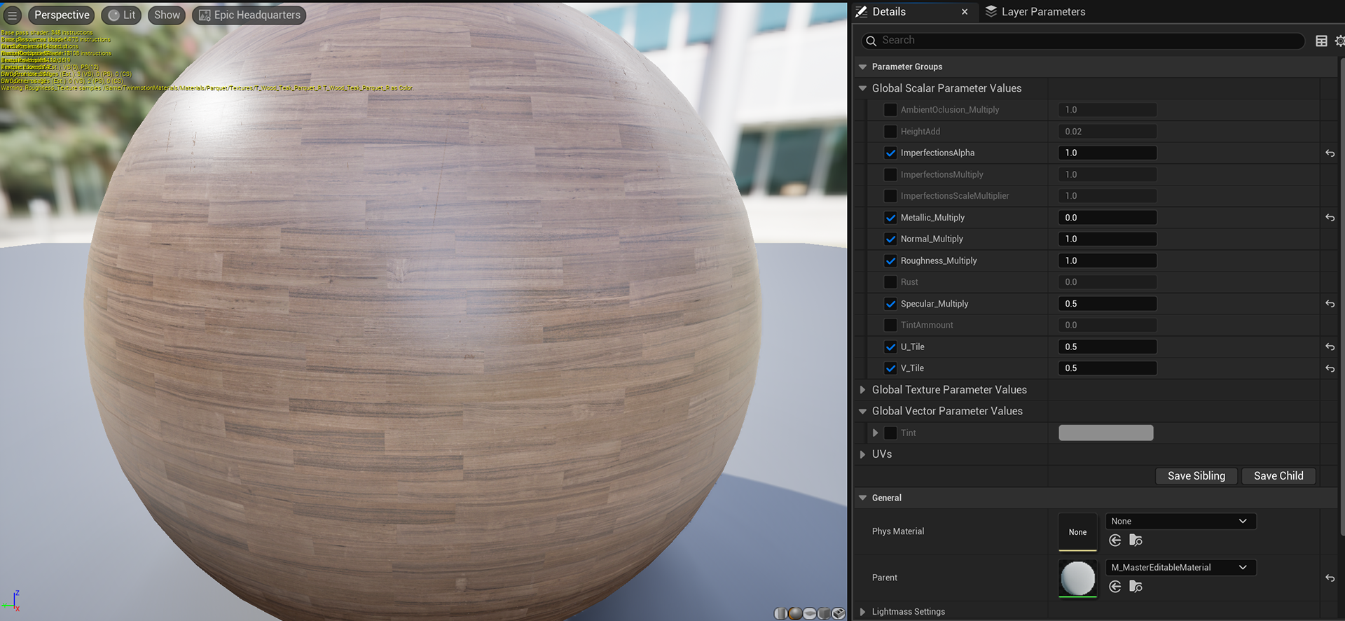Parameter based master material