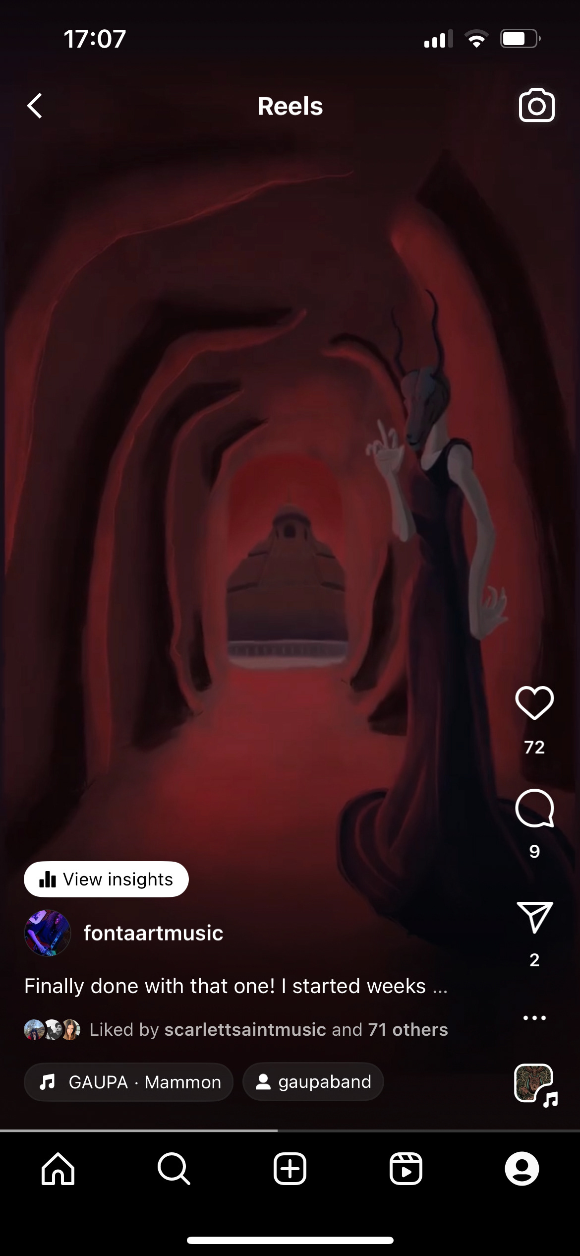 Screenshot of the artwork used as a reel on the instagram app.