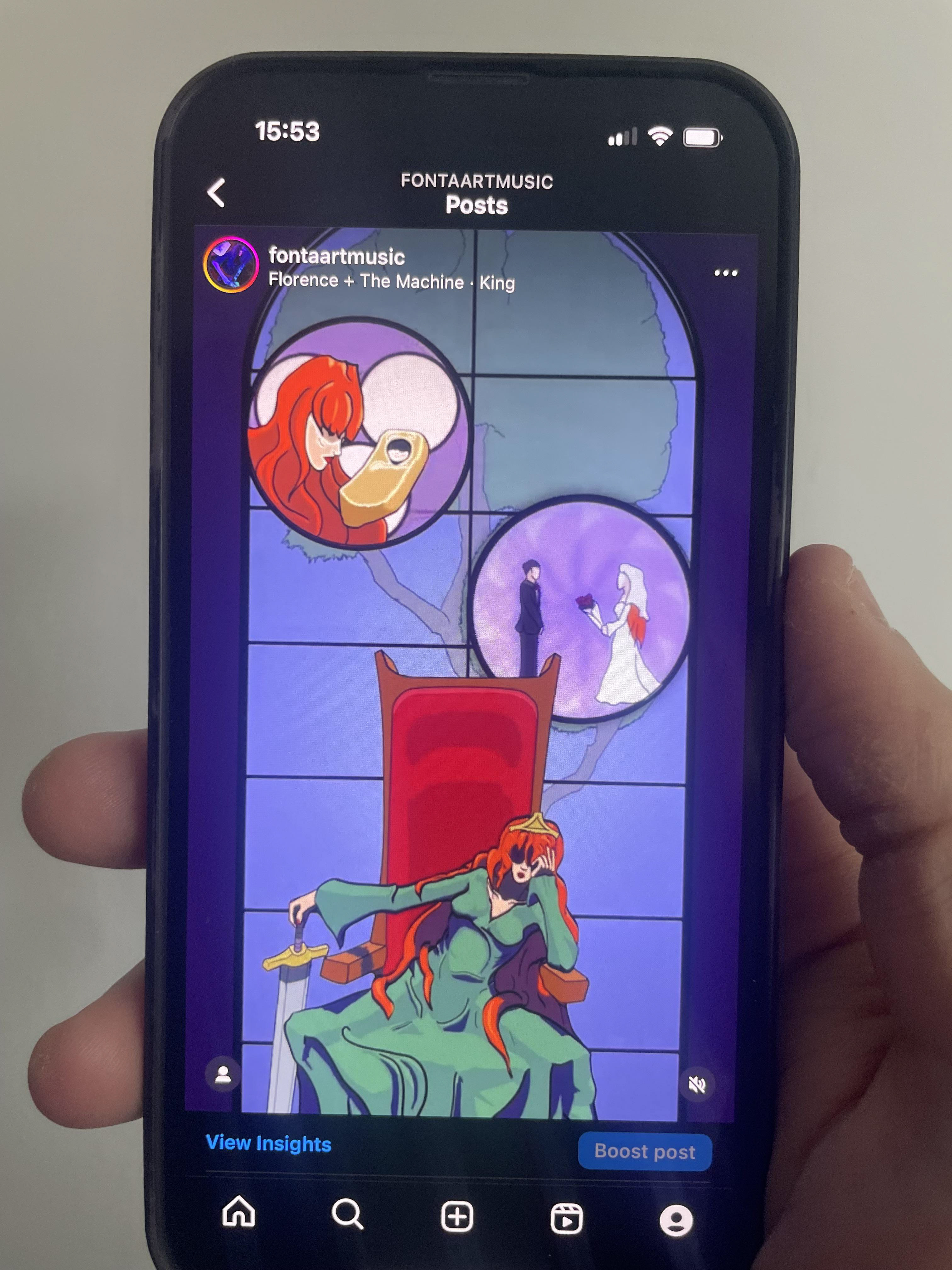 Photo of a phone with the above illustration on instagram.