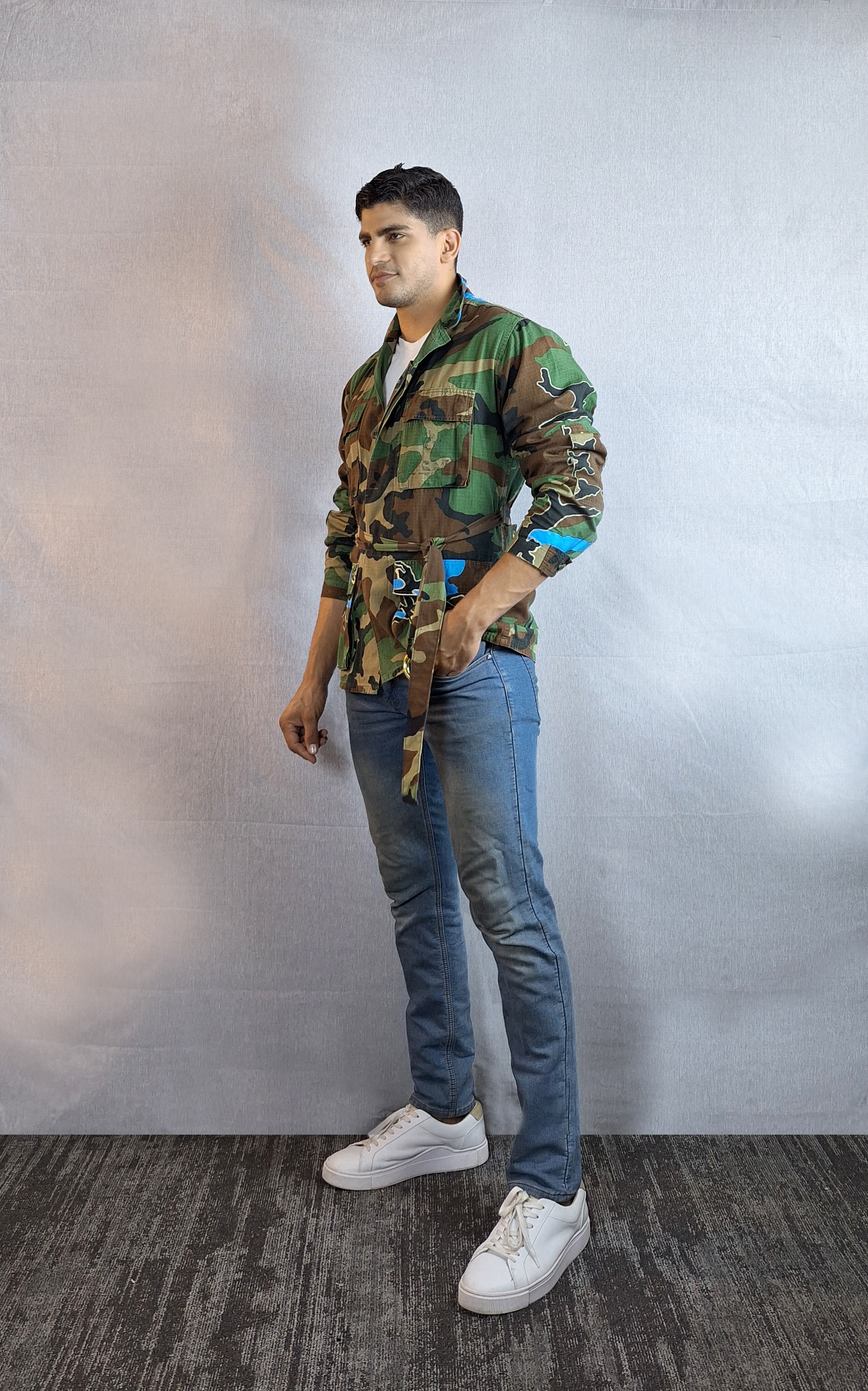 Unisex Camu Jacket Blue Abstract Sea (side)