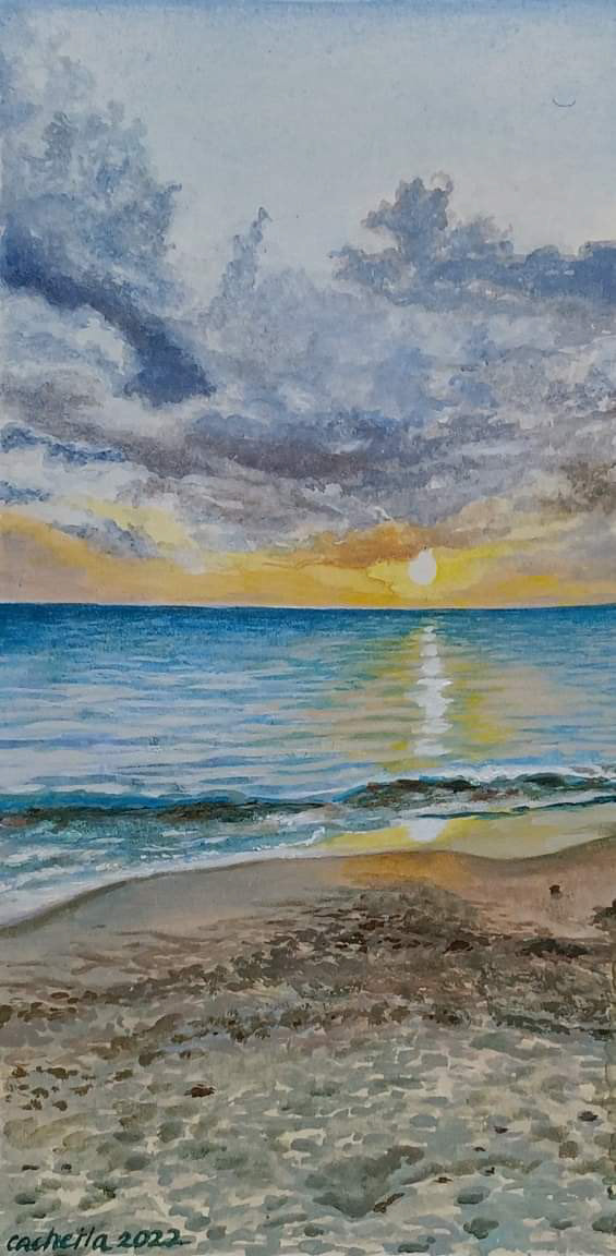 Serie: "Beaches" III, 8" x 4", acrylic on paper of 140 pounds, 2022
