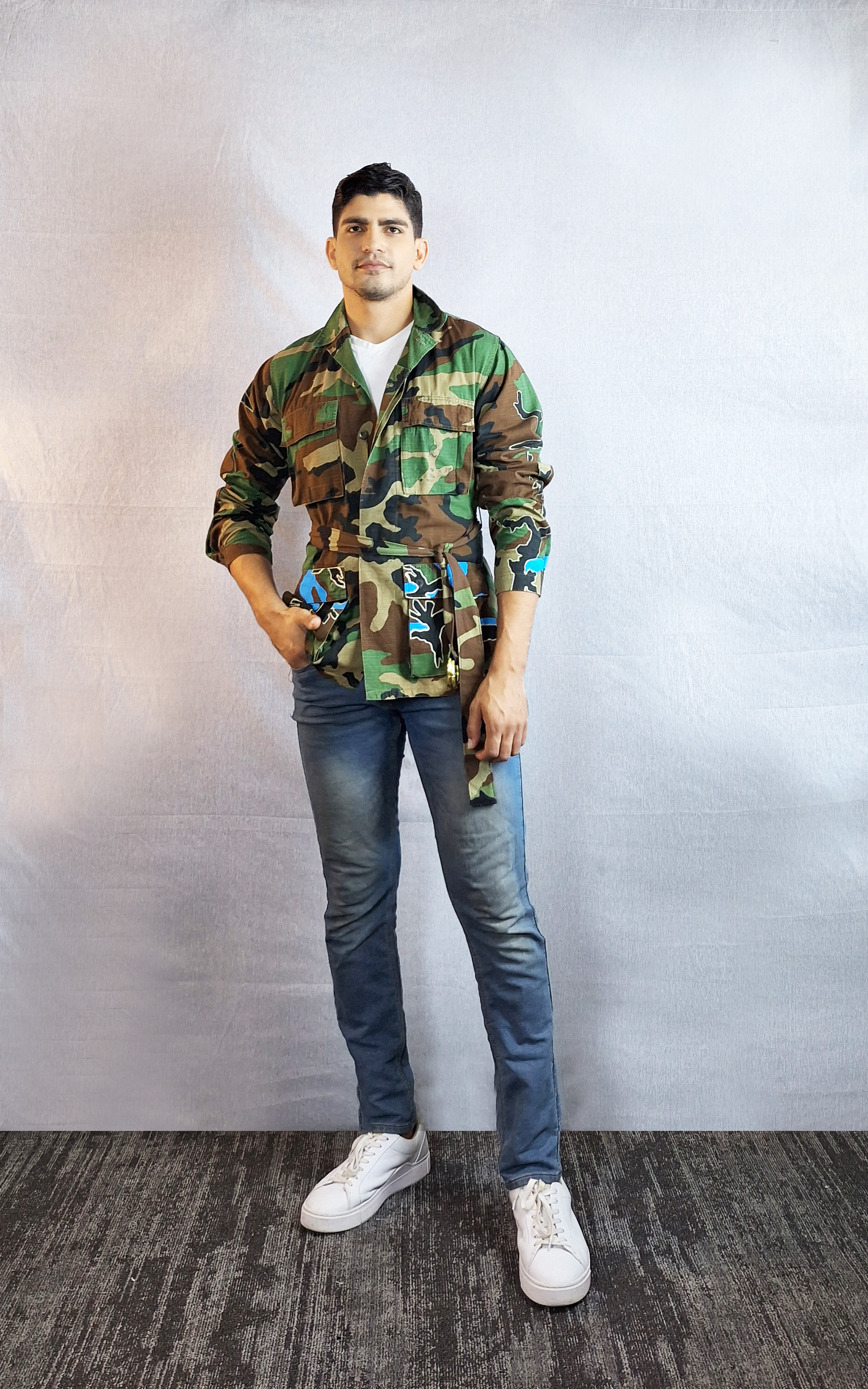 Unisex Camu Jacket Blue Abstract Sea (side)