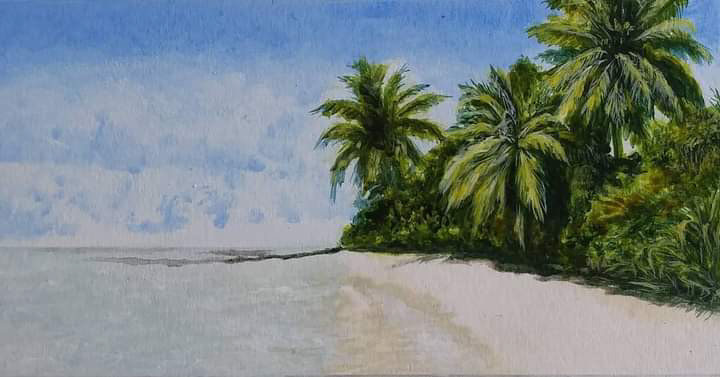 Serie: "Beaches" I, 4" x 8", acrylic on paper of 140 pounds, 2021