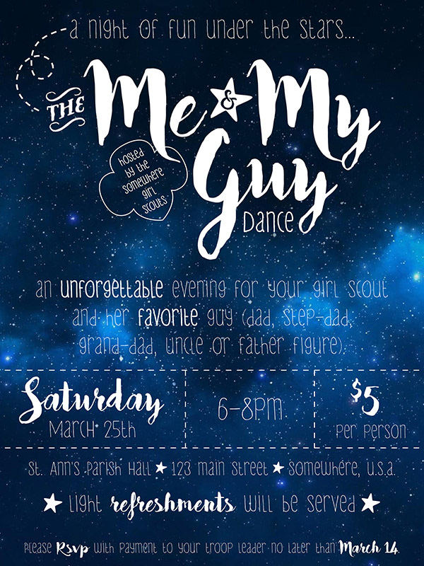 Me & My Guy Dance | Girl Scout fundraiser invitation.