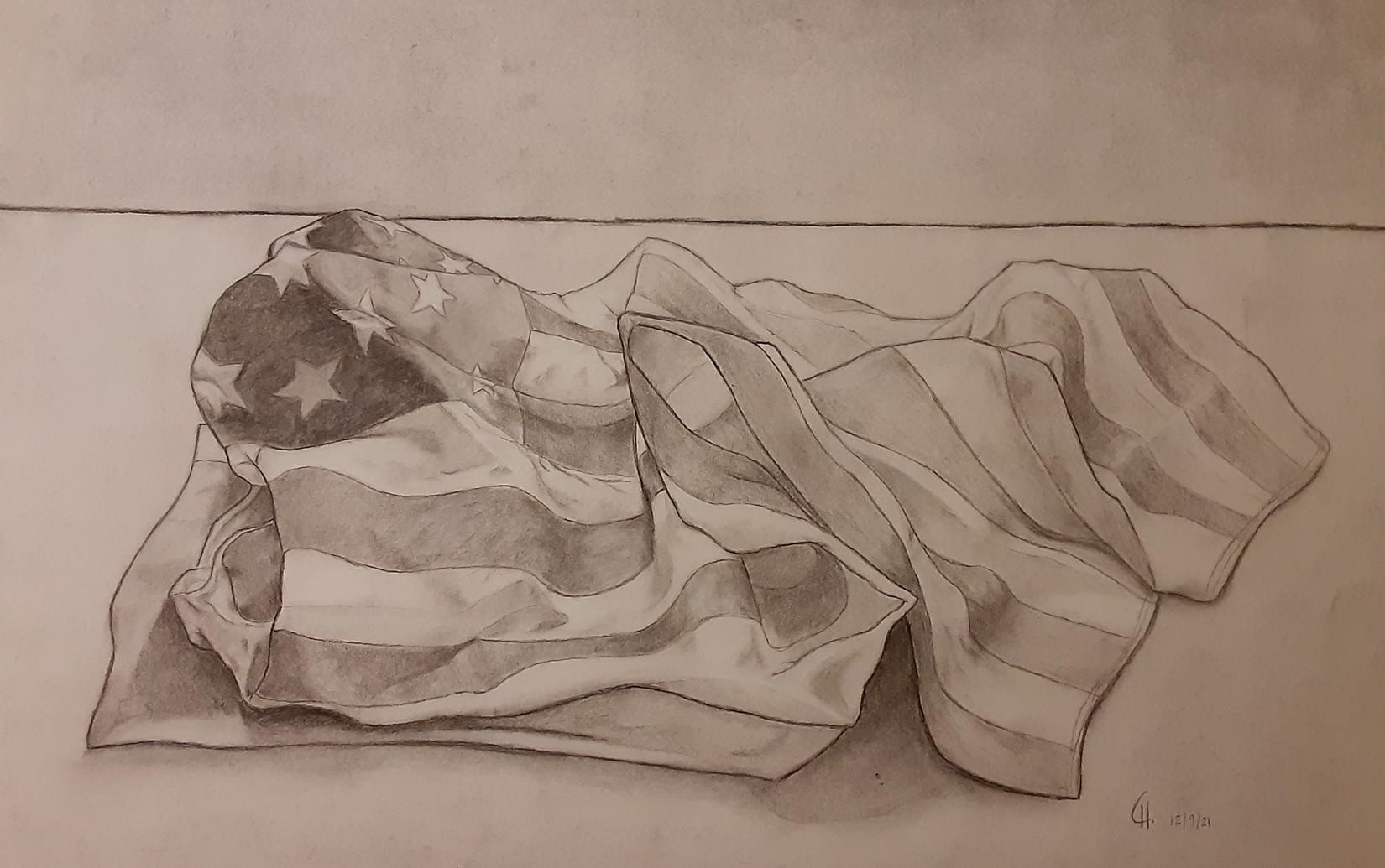 STILL LIFE AMERICAN FLAG (CHARCOAL PENCIL)