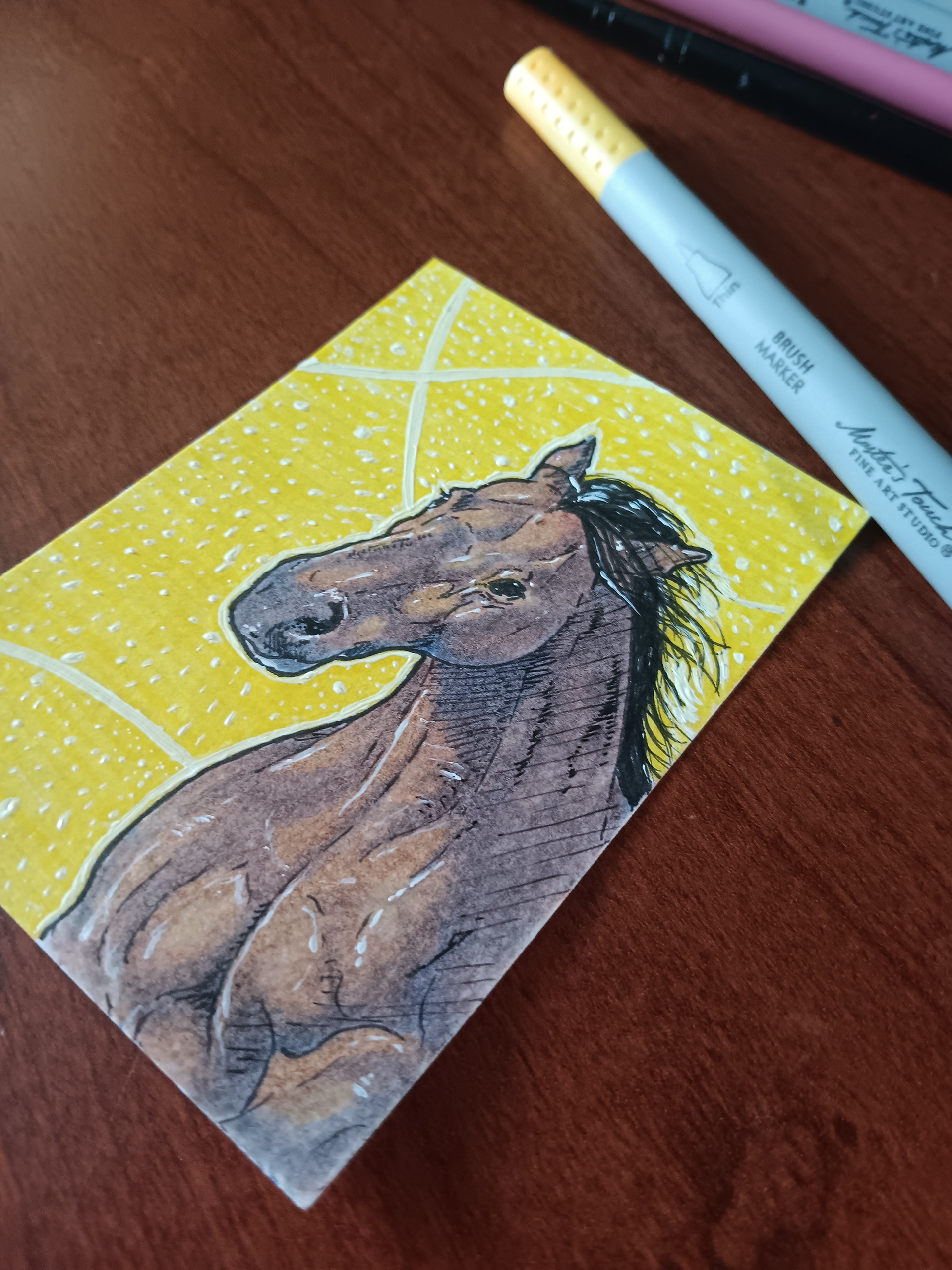 "RUNNING HORSE" (MIXED MEDIA | 2.5"X3.5")