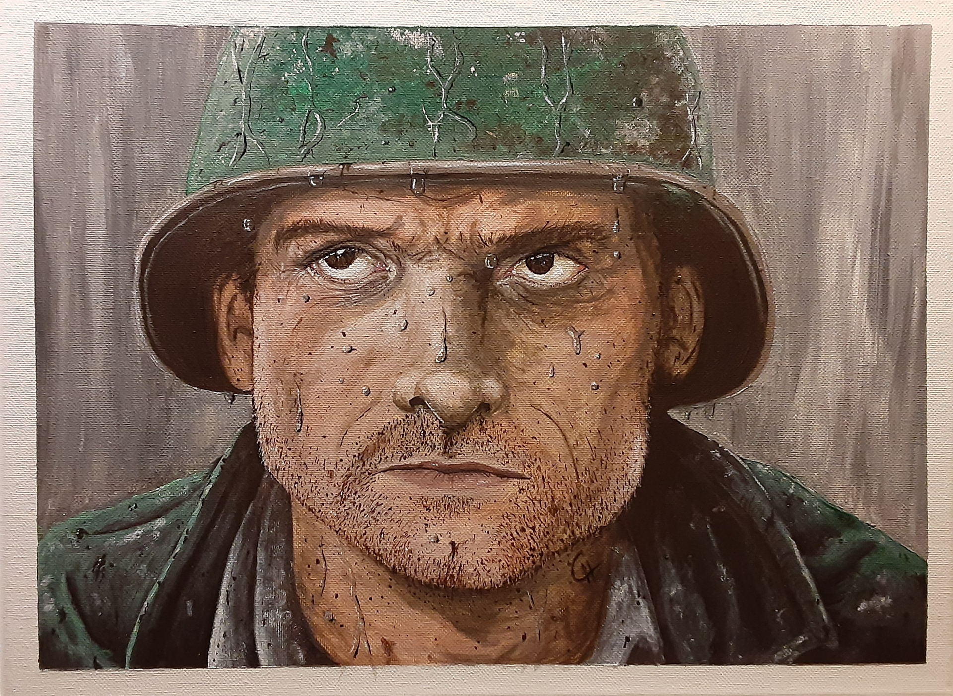 "SOLDIER IN THE RAIN" (ACRYLIC PAINT ON CANVAS)