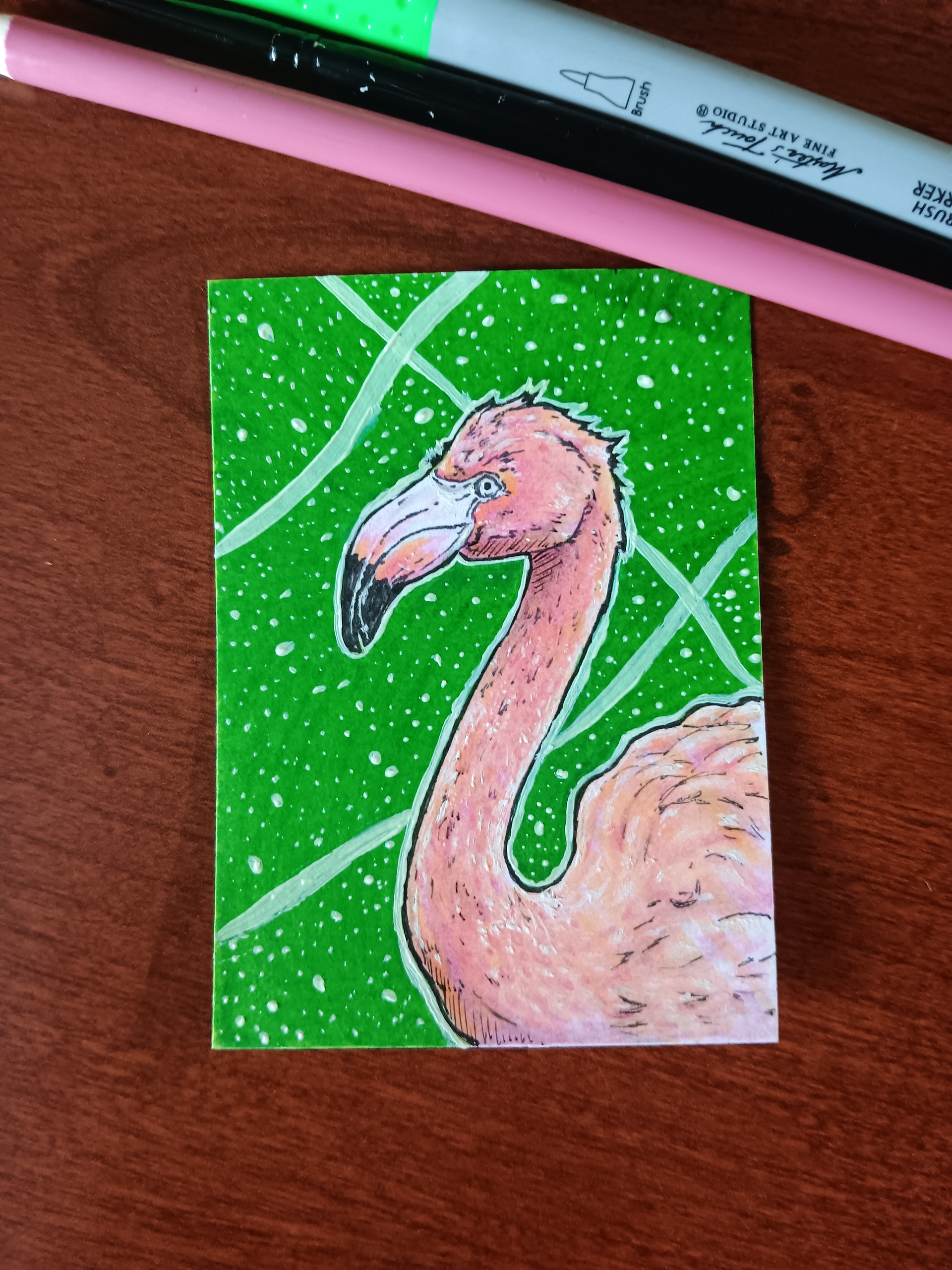 "FLAMINGO" (MIXED MEDIA | 2.5"X3.5")
