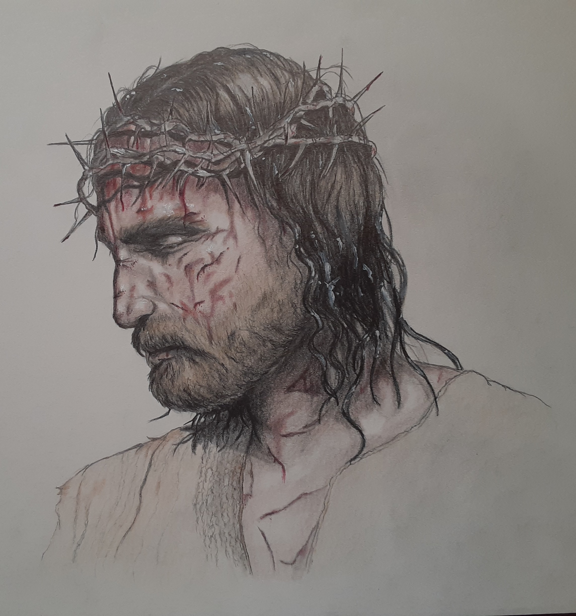 JESUS CHRIST (COLORED PENCIL AND WHITE ACRYLIC PAINT)