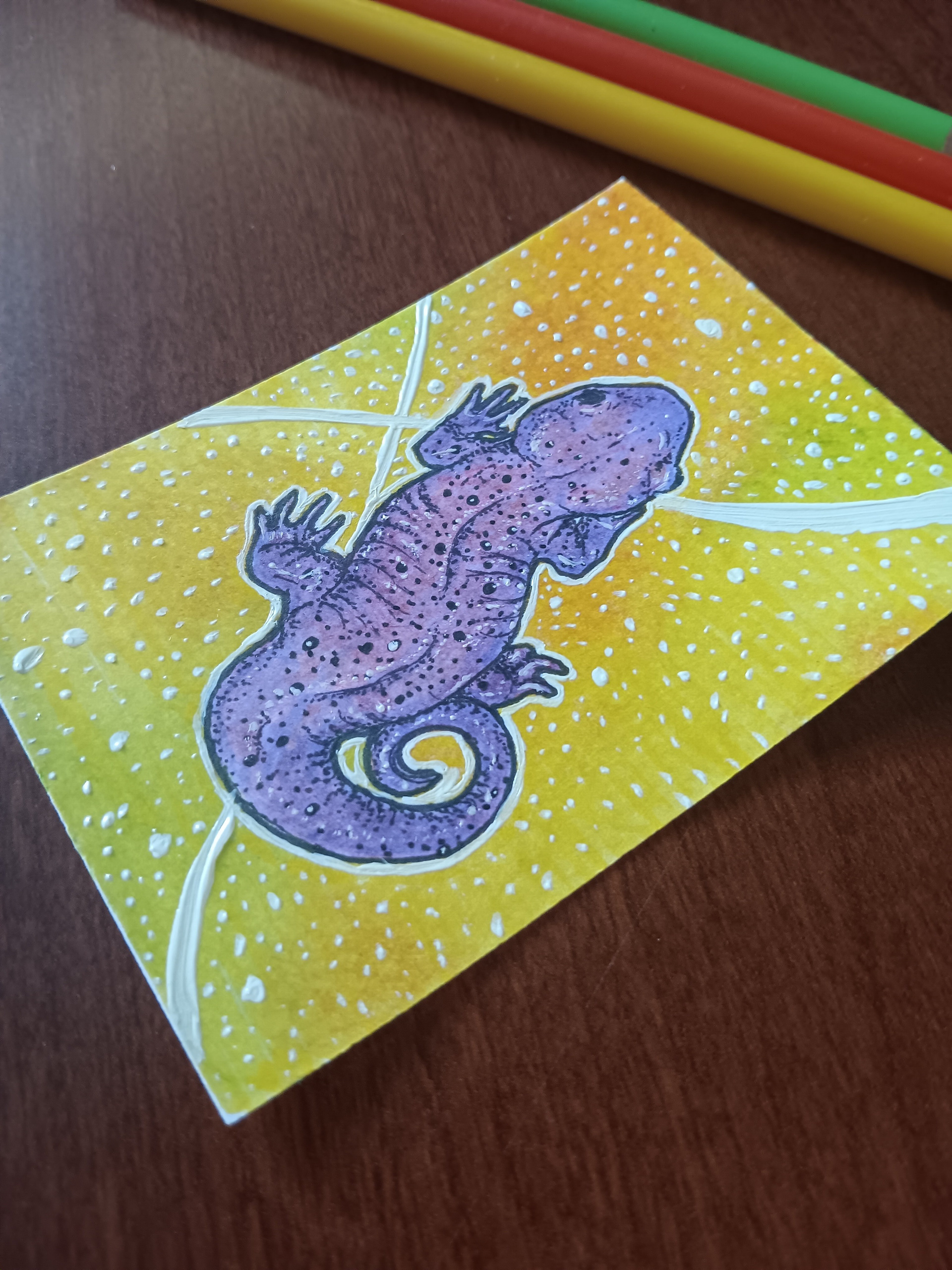 "PURPLE SALAMANDER" (MIXED MEDIA | 2.5"X3.5")