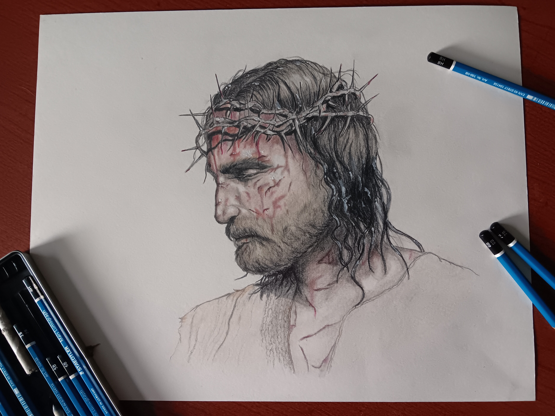 JESUS CHRIST (COLORED PENCIL AND WHITE ACRYLIC PAINT)