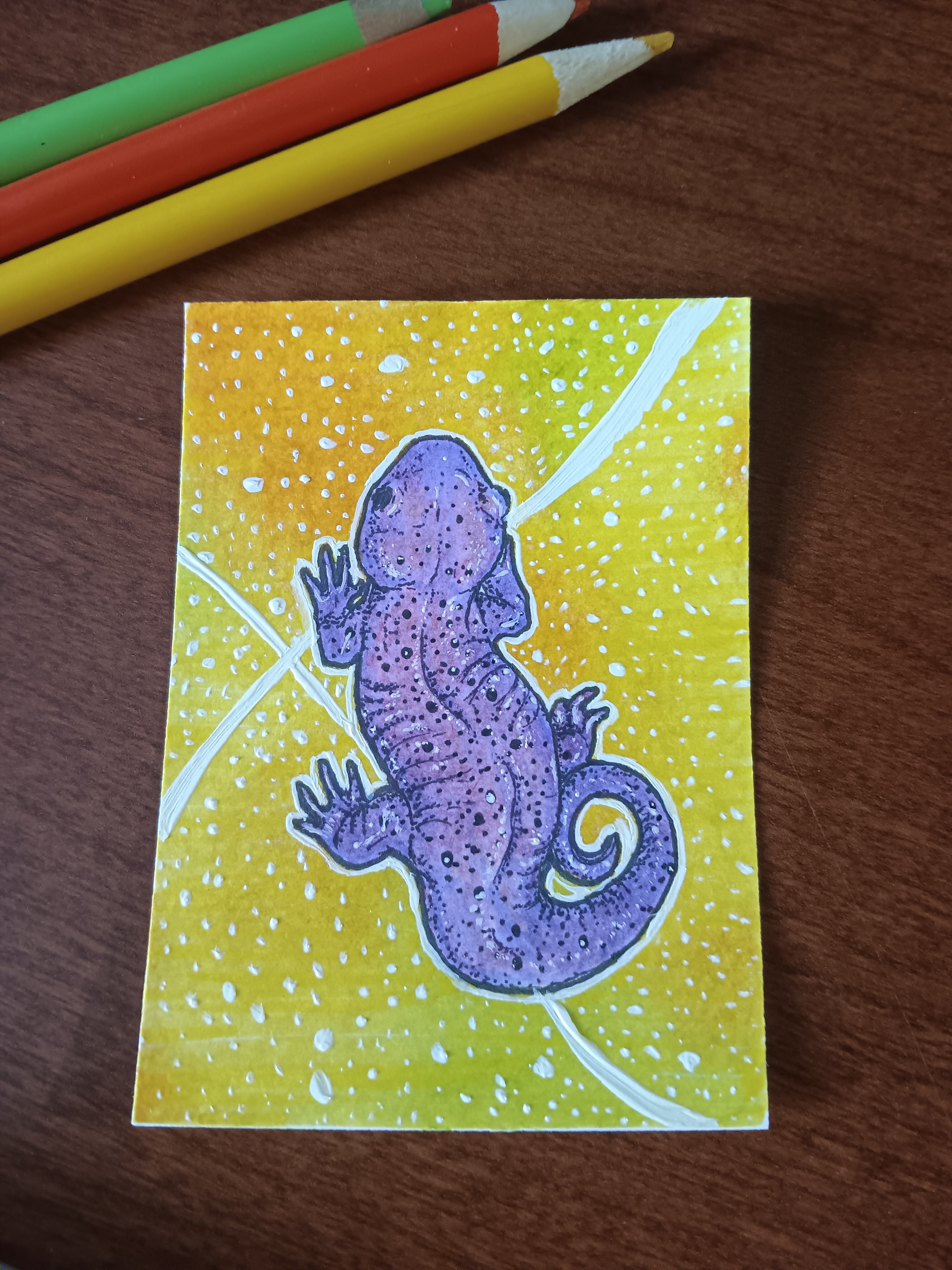 "PURPLE SALAMANDER" (MIXED MEDIA | 2.5"X3.5")