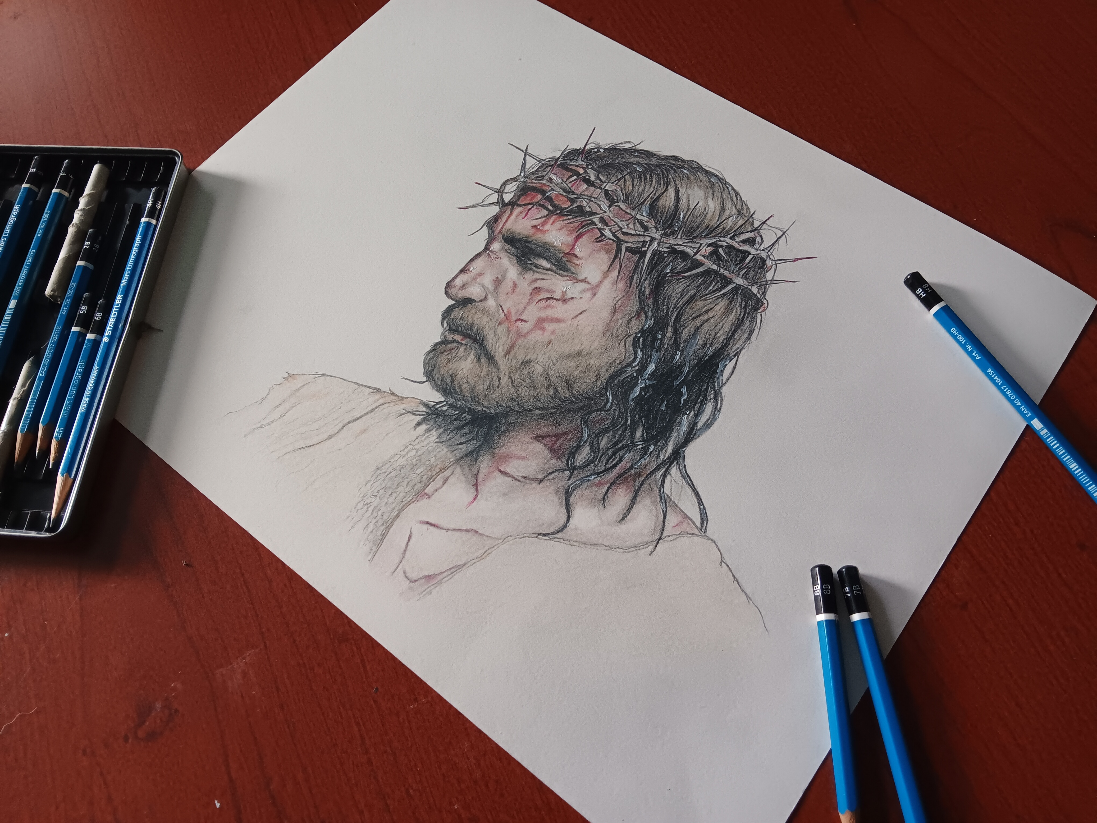 JESUS CHRIST (COLORED PENCIL AND WHITE ACRYLIC PAINT)