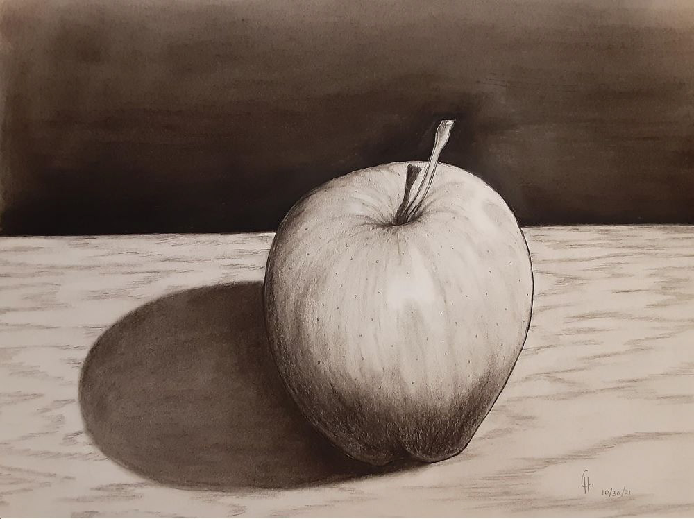 STILL LIFE APPLE (CHARCOAL PENCIL) 