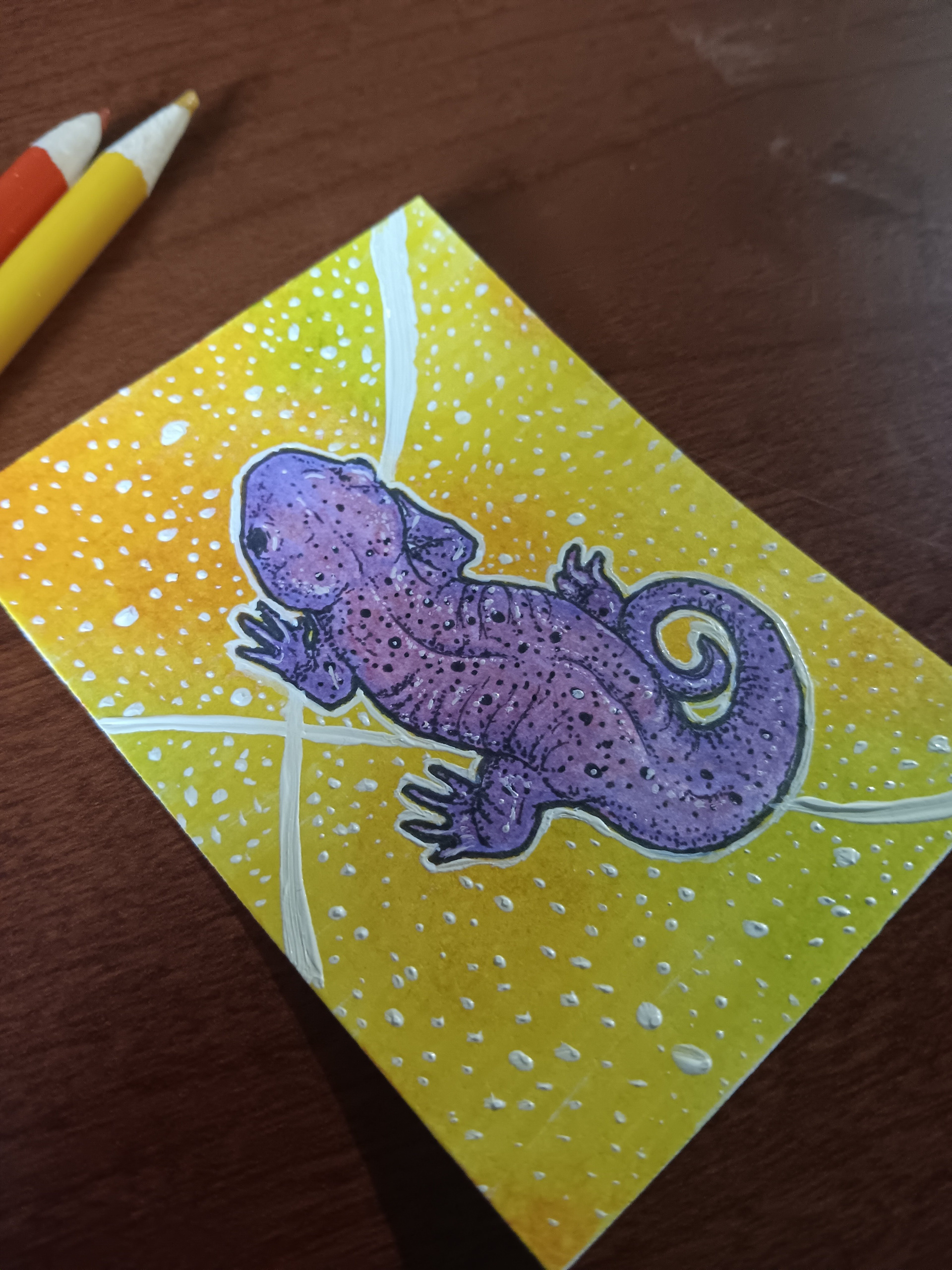 "PURPLE SALAMANDER" (MIXED MEDIA | 2.5"X3.5")