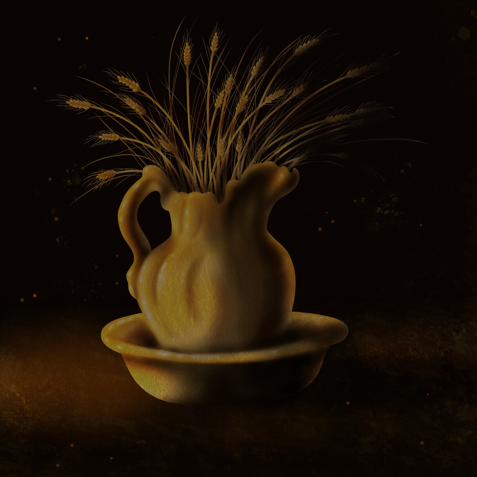 "PITCHER OF GRAIN BY THE FIRE" (DIGITAL ART CREATED VIA PROCREATE