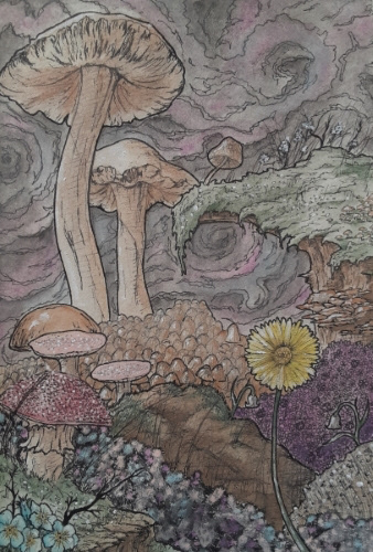 "MUSHROOM UNIVERSE" (WATERCOLOR AND INK PEN)
